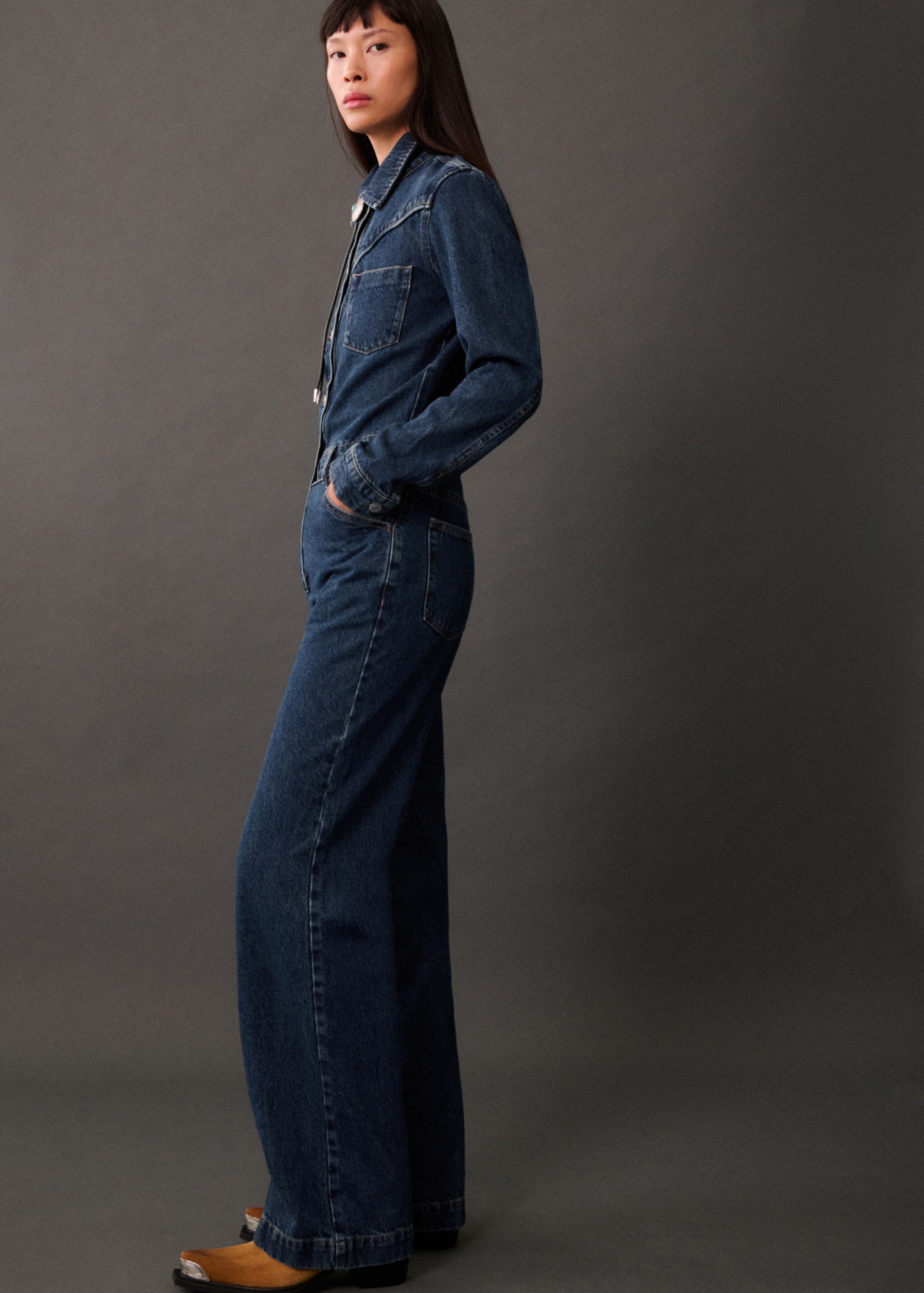 Combi-pantalon en jean - Plan général, Bleu foncé. Ref: 77035668-00.