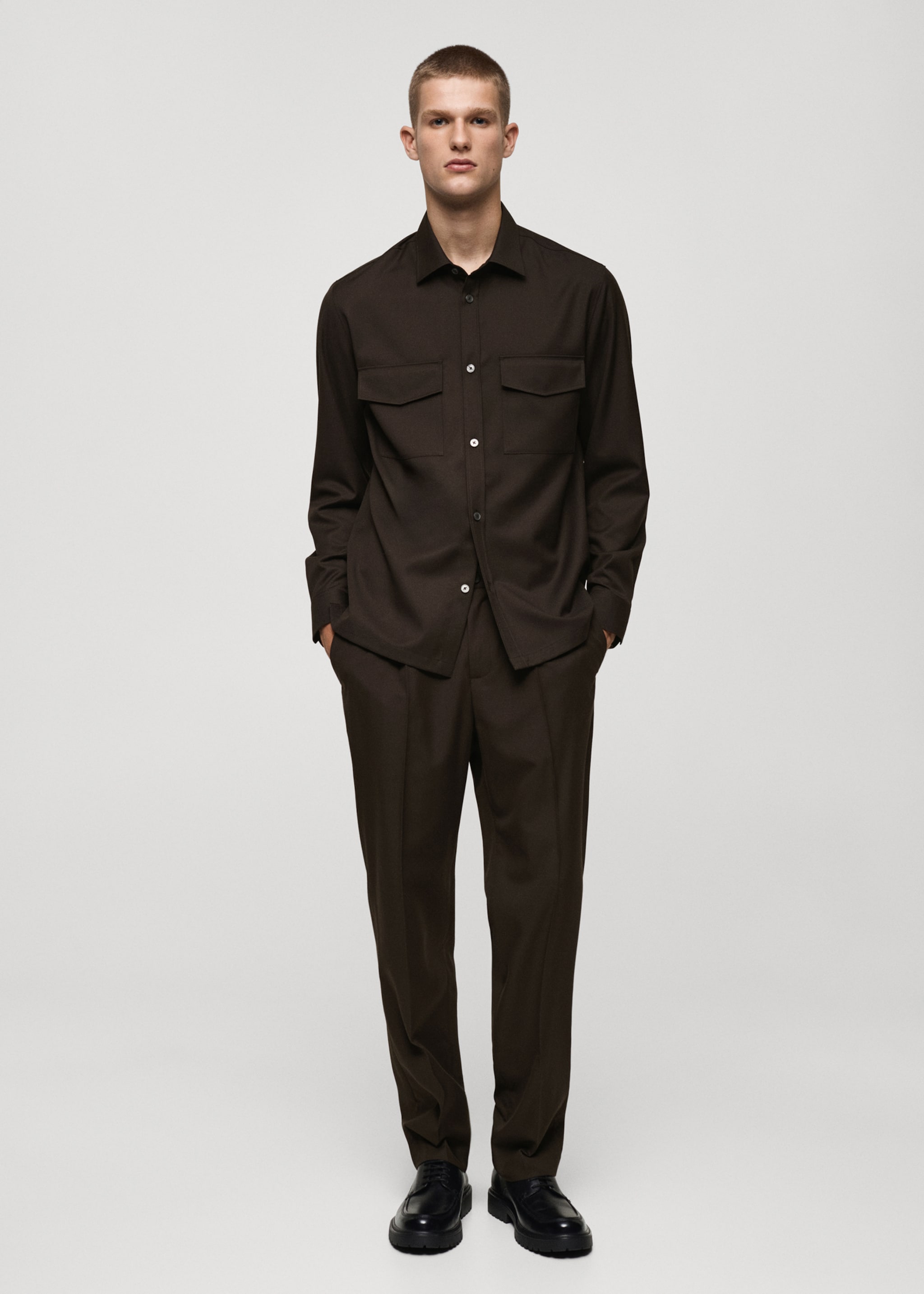 Regular-fit pleated trousers - General plane, Chocolate. Ref: 77035965-00.