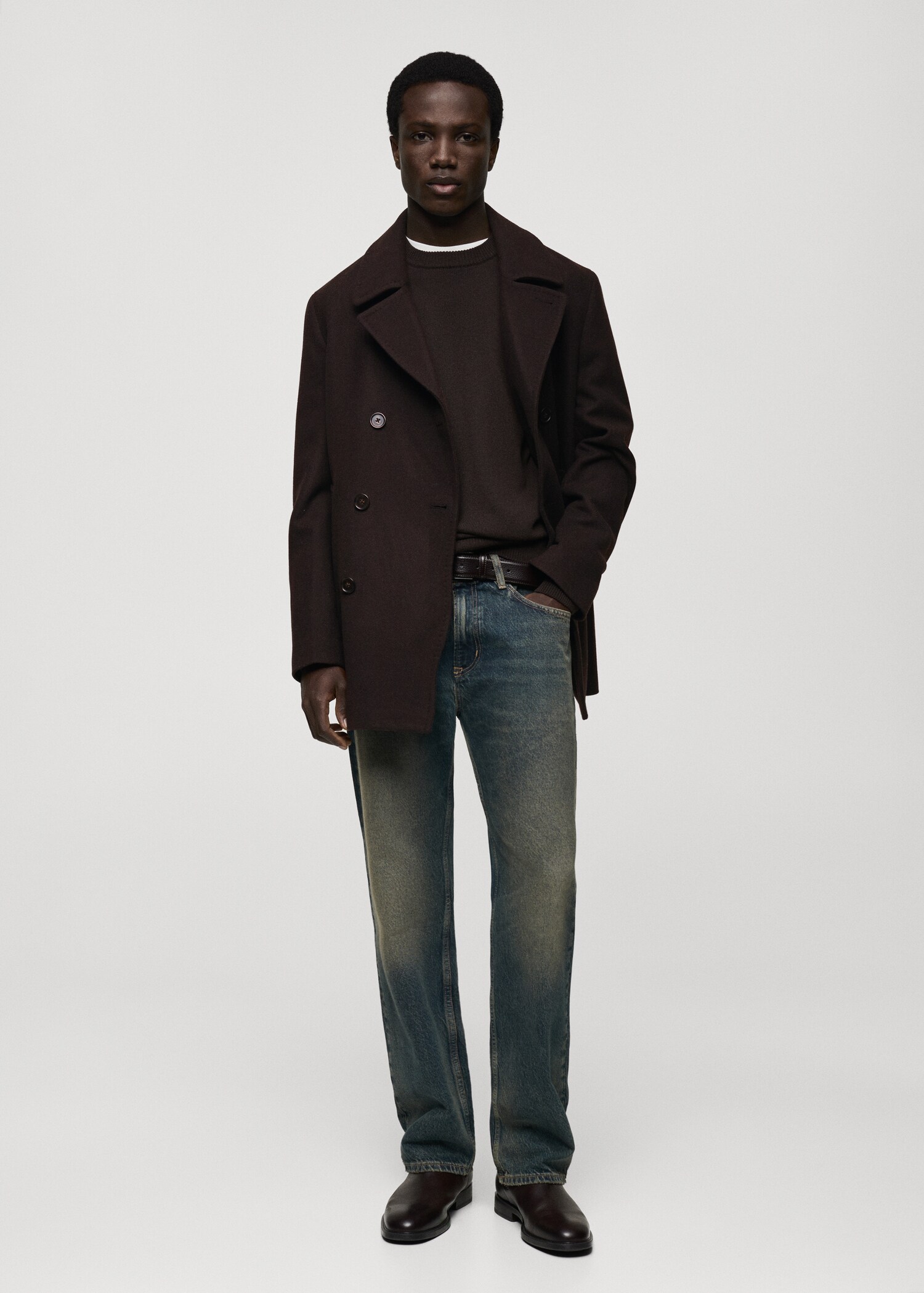 Manteau laine croisé boutons - Plan général