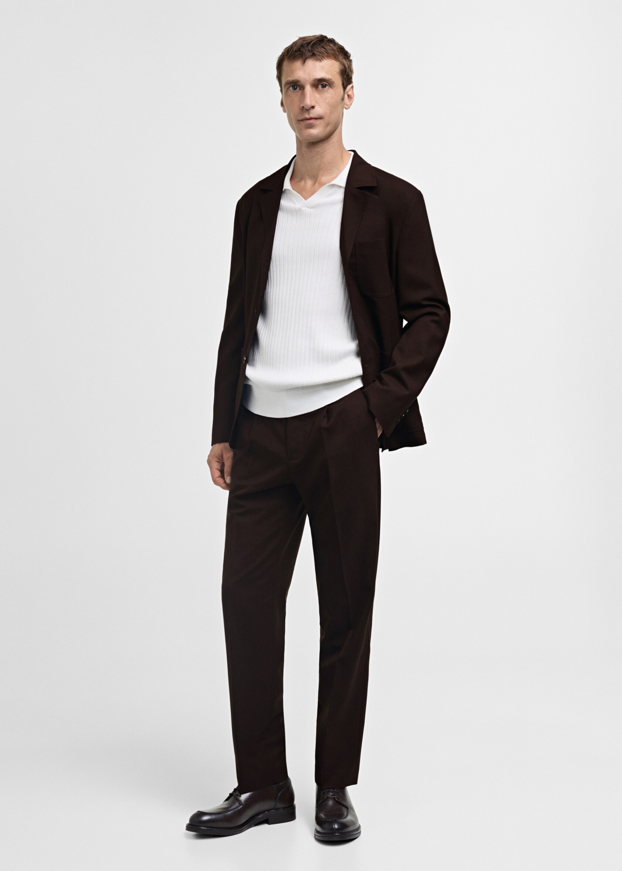 100% wool regular-fit suit trousers - General plane, Brown. Ref: 77035973-00.
