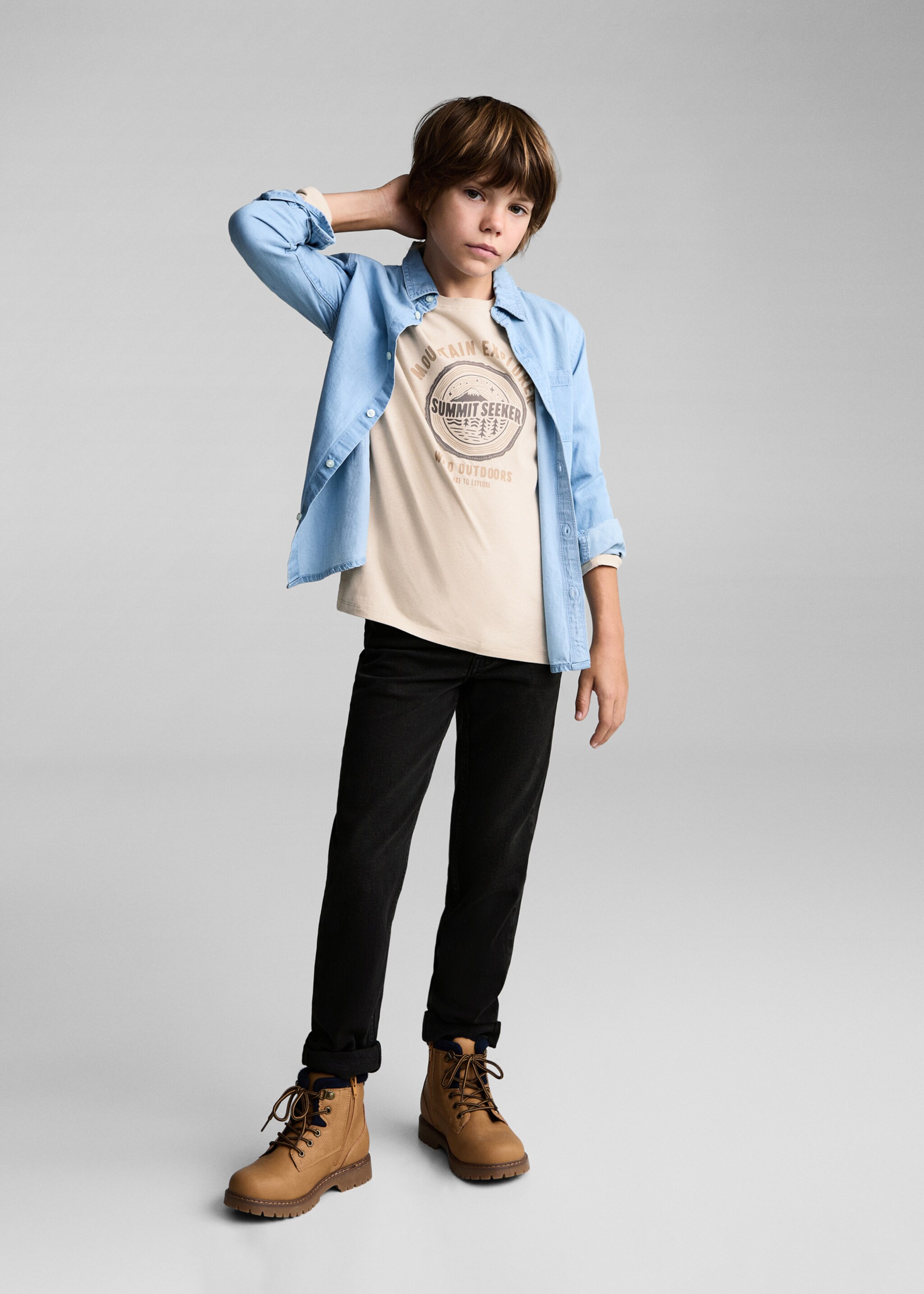 Printed cotton-blend T-shirt - General plane, Sand. Ref: 77035983-00.