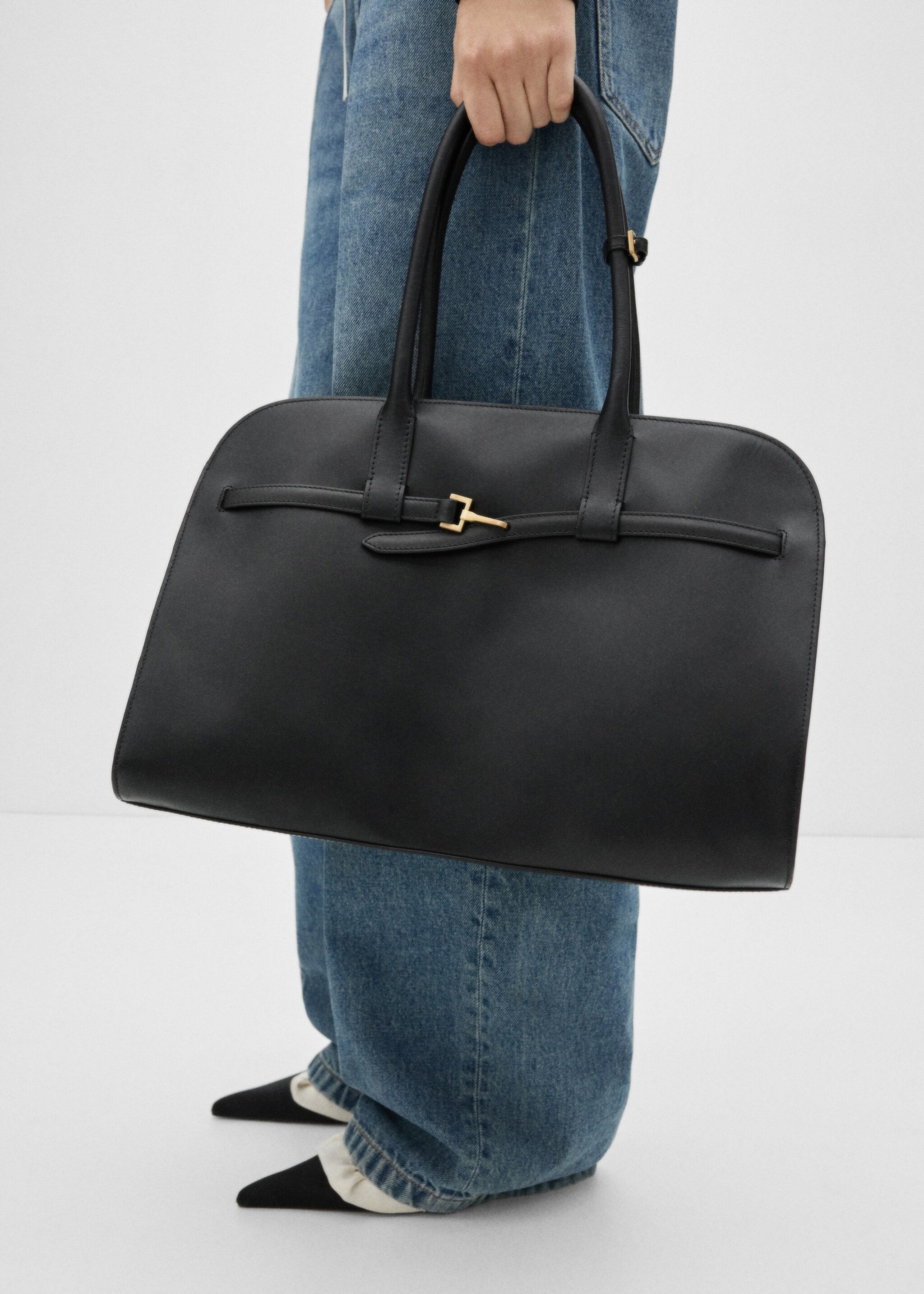 Bossa shopper pell sivella - Pla general, Negre. Ref: 77036359-00.