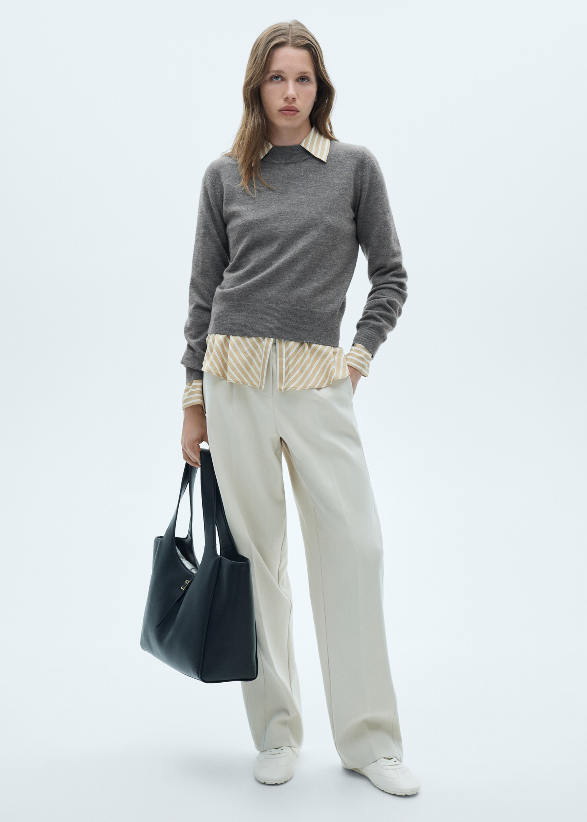 Straight round-neck sweater - General plane, Dark Heather Grey. Ref: 77036723-00.