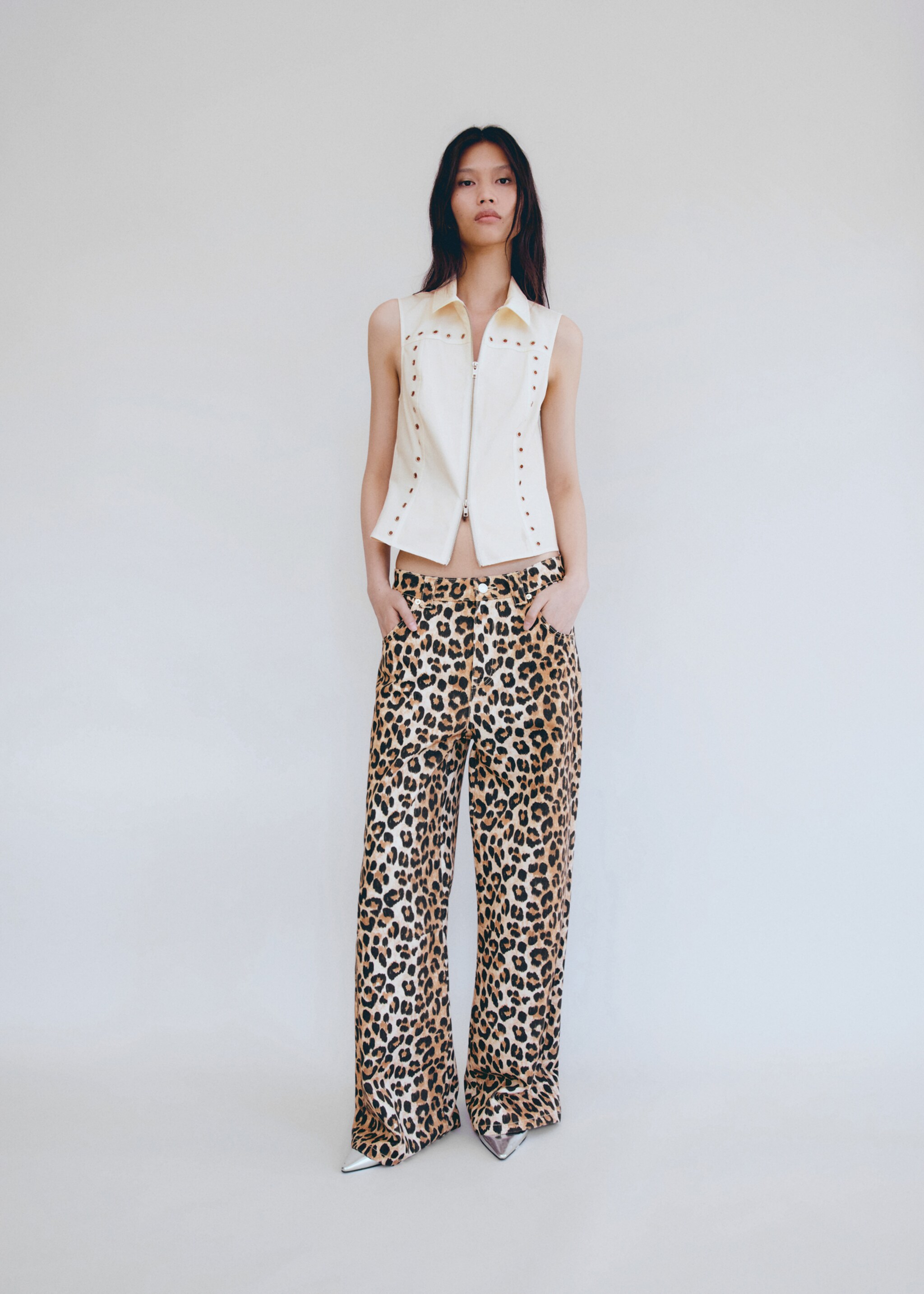 Wideleg-Jeans mit Leopardenmuster - Allgemeine Ansicht