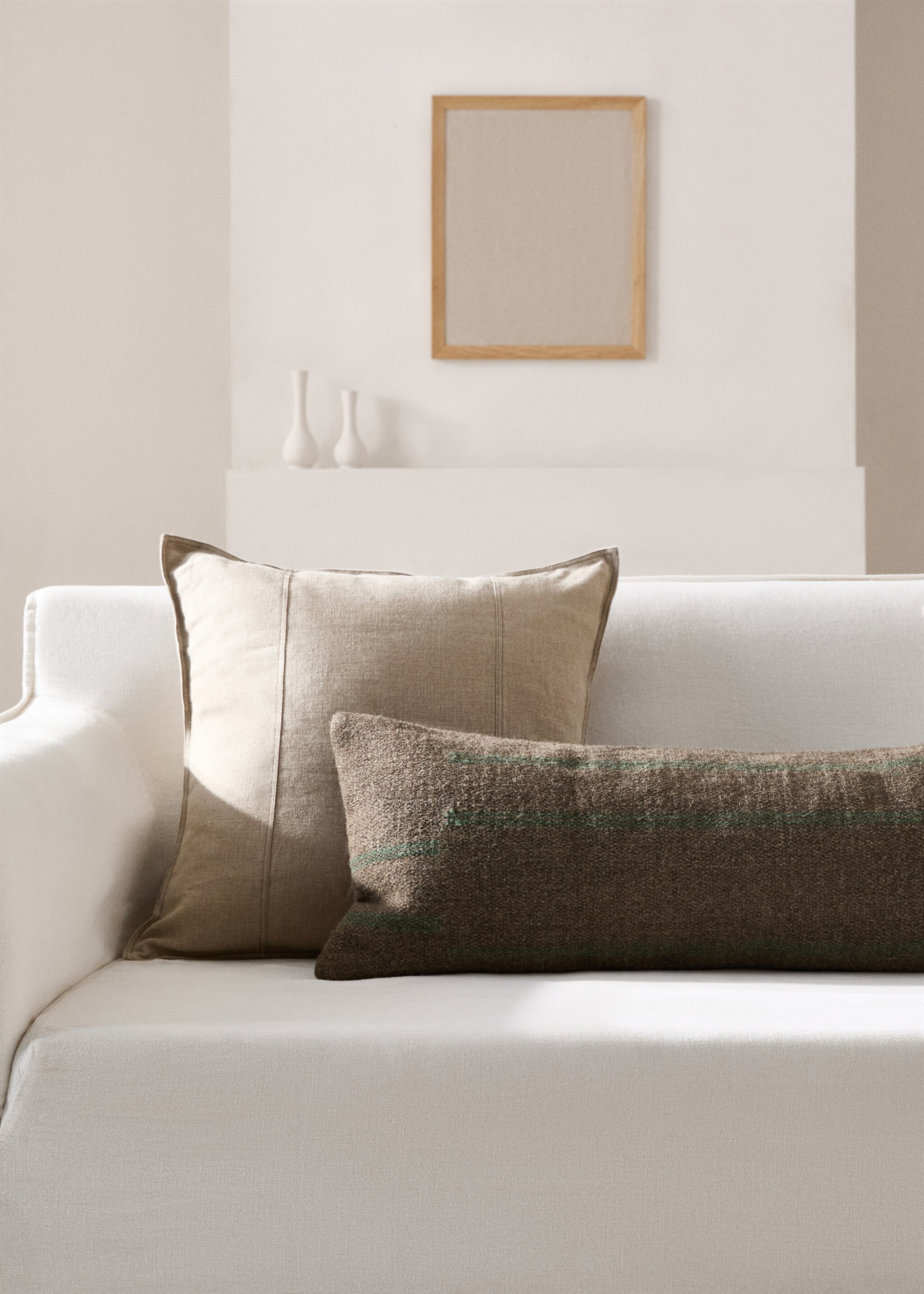 Wool and cotton cushion cover 35x90cm - General plane, Brown. Ref: 77037645-00.