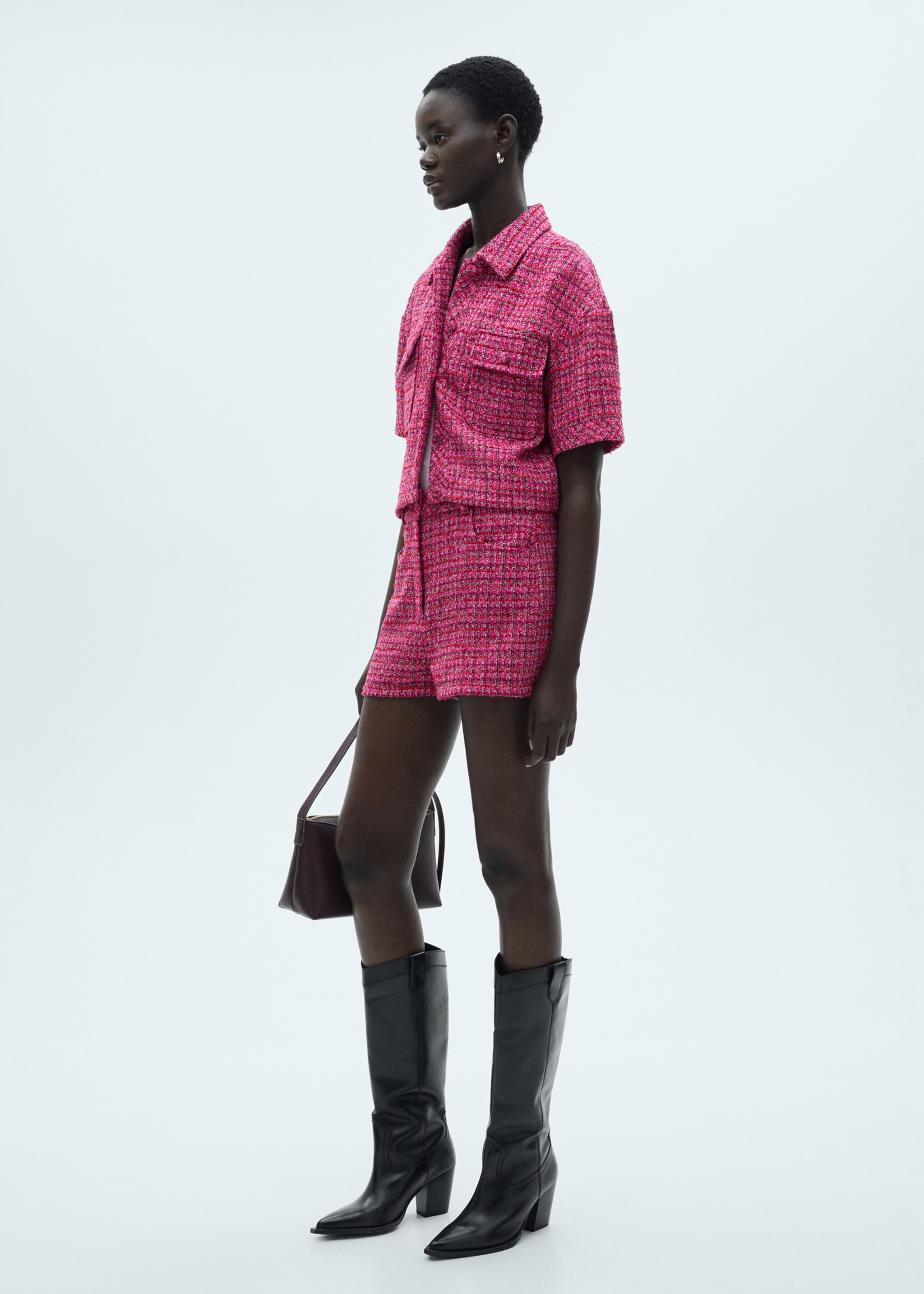 Mid-rise tweed shorts - General plane, Fuchsia. Ref: 77037648-00.