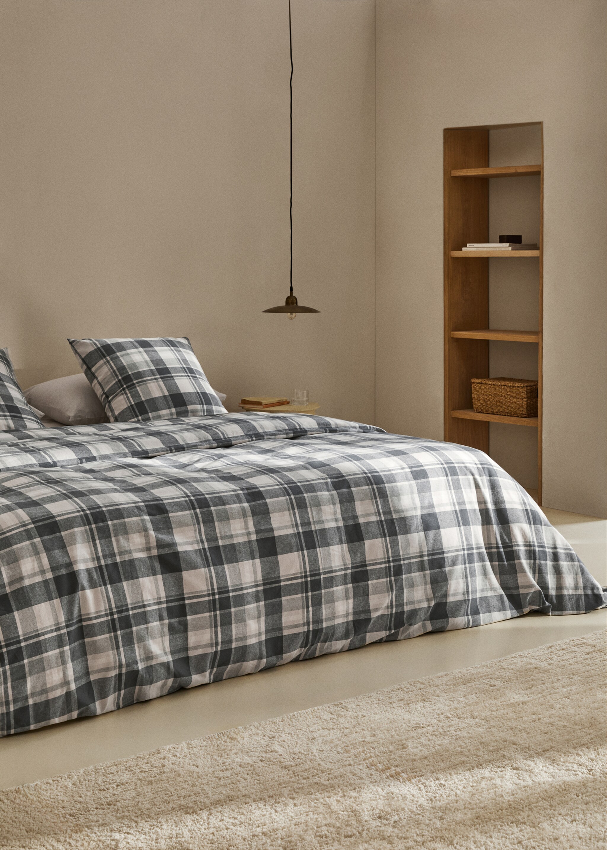 Cotton flannel check duvet cover for 150/160 cm bed - General plane, Grey. Ref: 77037665-00.