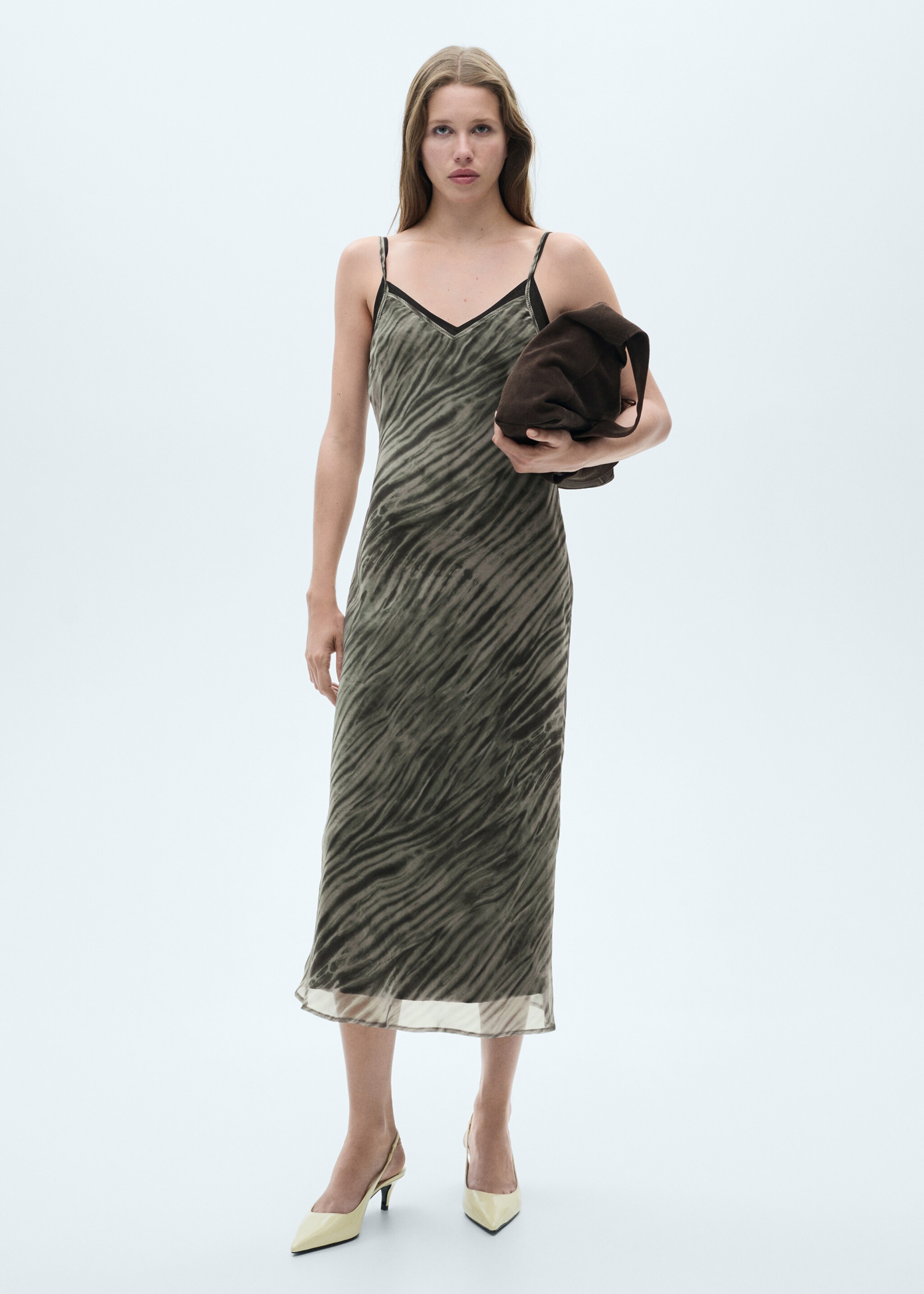 Printed dress with double straps - General plane, Green. Ref: 77037683-00.