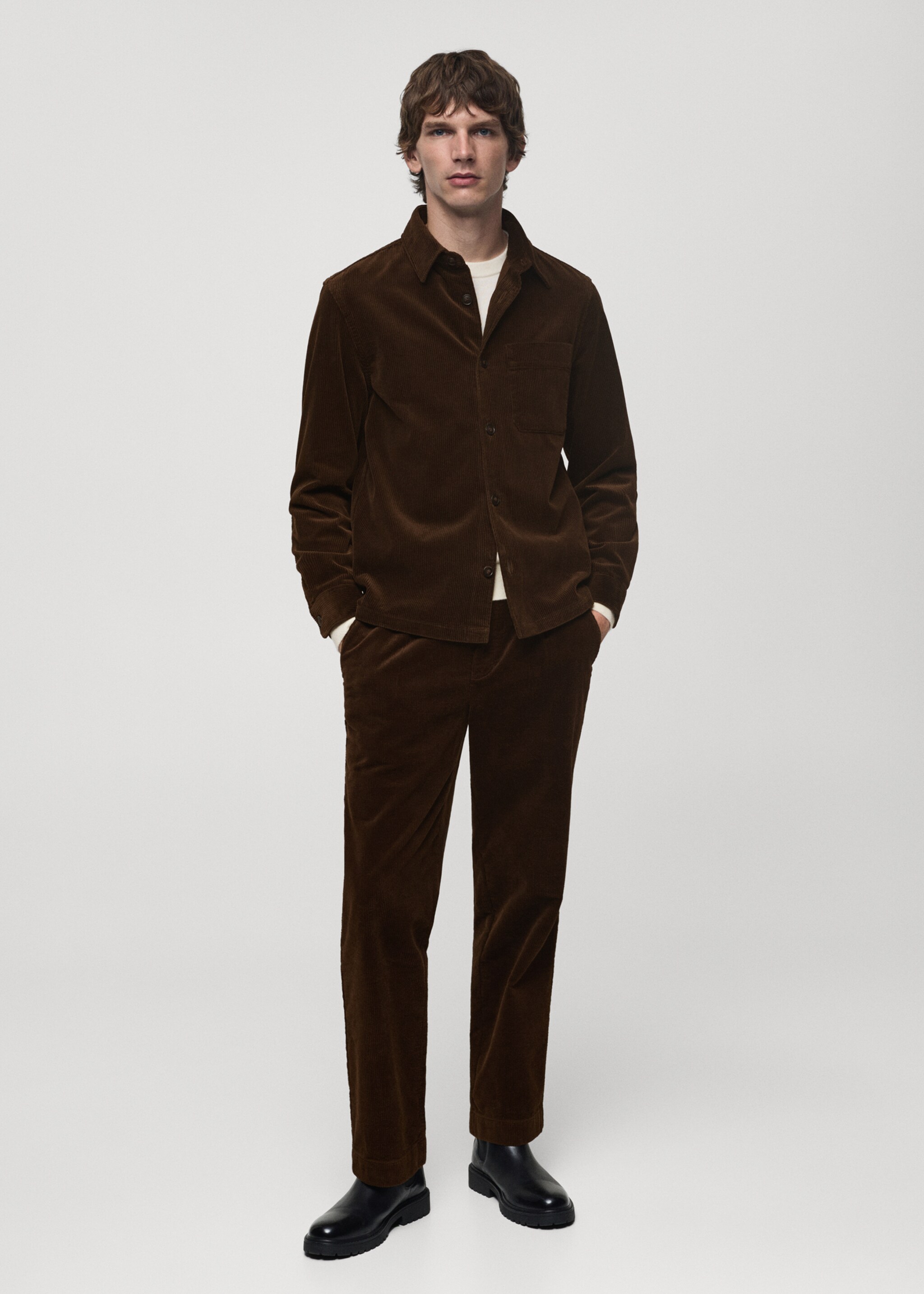 Πουκάμισο κοτλέ τσέπη - Γενικό πλάνο, Καφέ. Ref: 77037925-00.