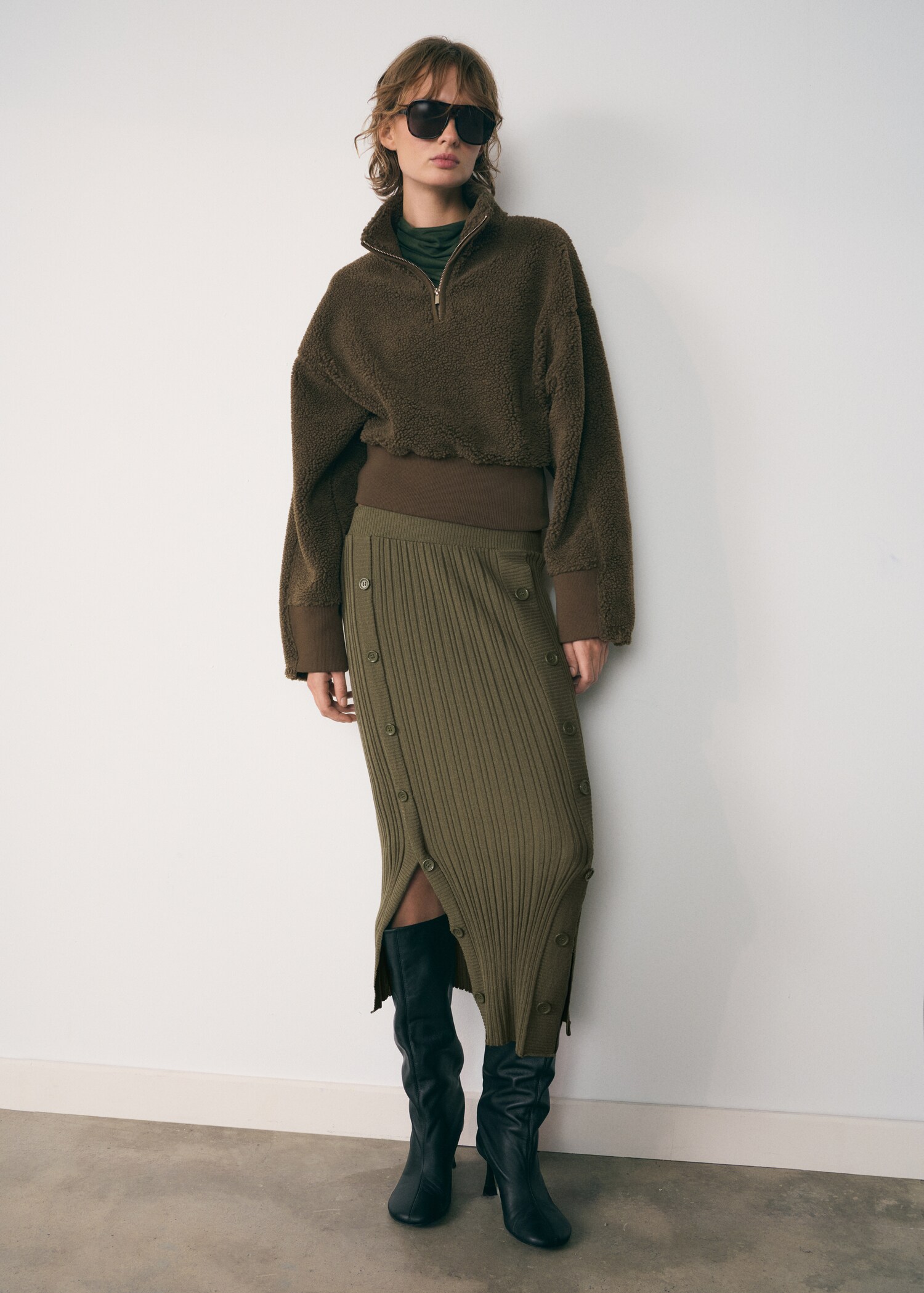 Sweat-shirt effet moutonné fermeture Éclair - Plan général