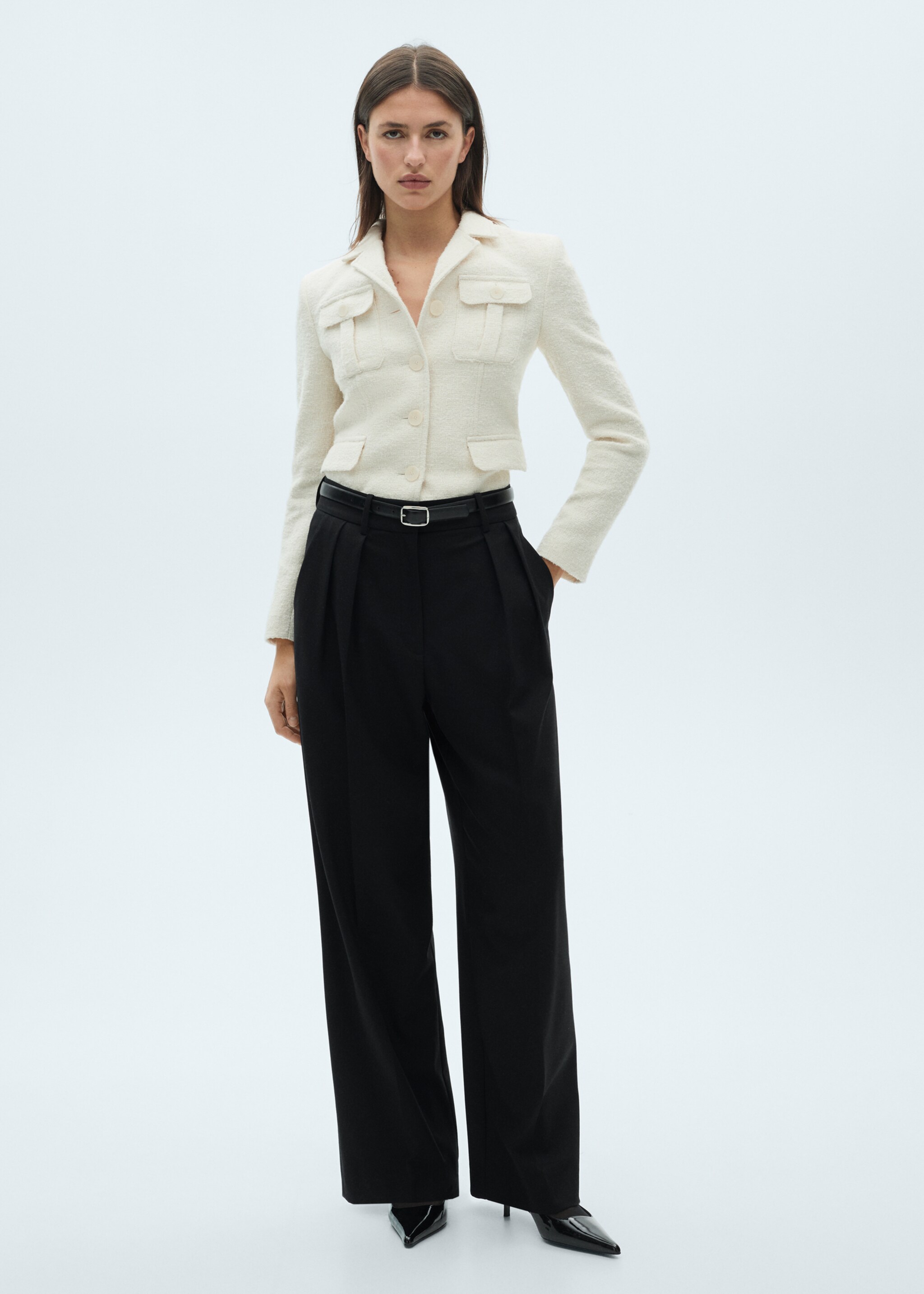 Wideleg pleated trousers - General plane, Black. Ref: 77038285-00.