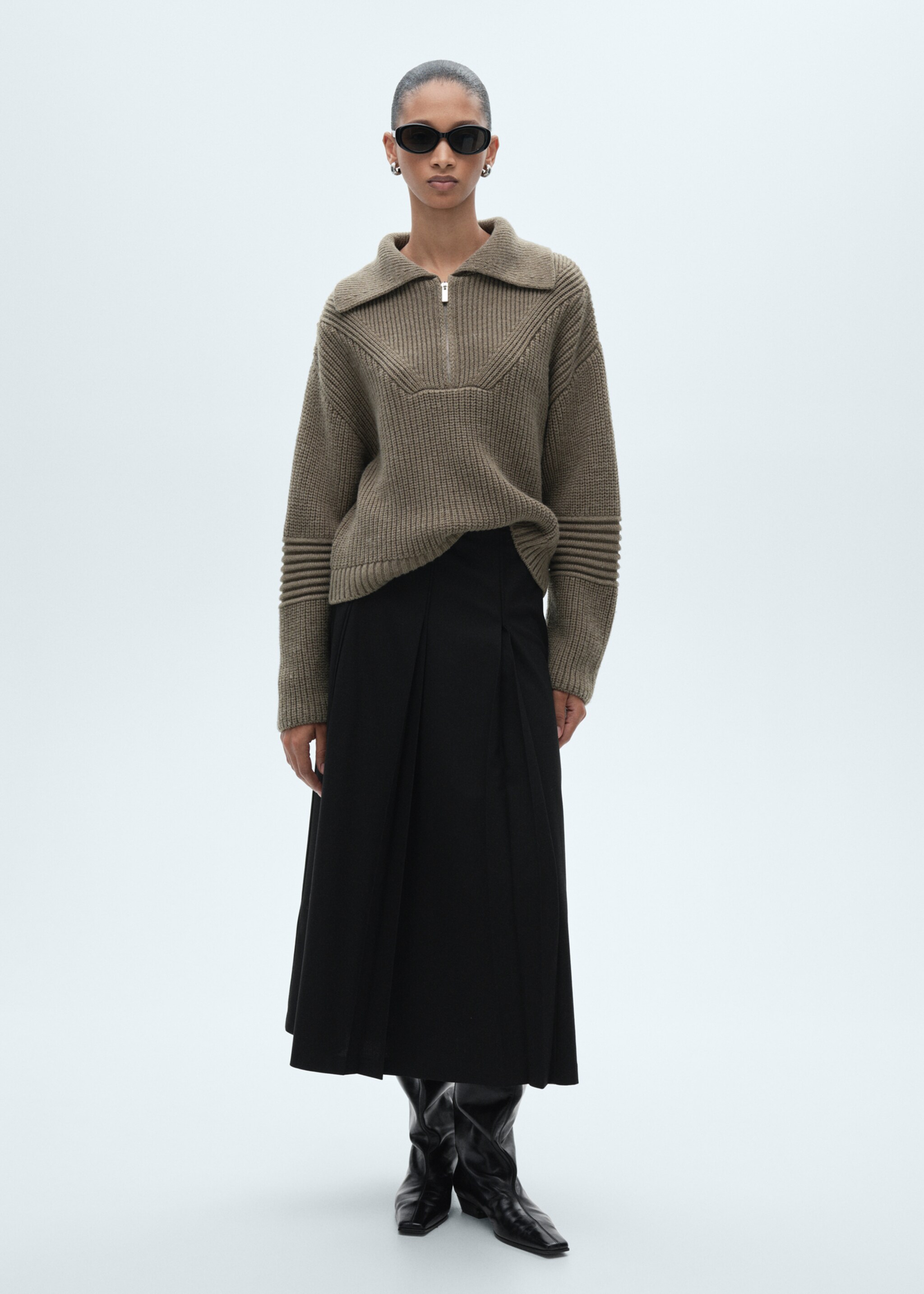 Geplooide midirok - Overzichtstekening, Zwart. Ref: 77038286-00.