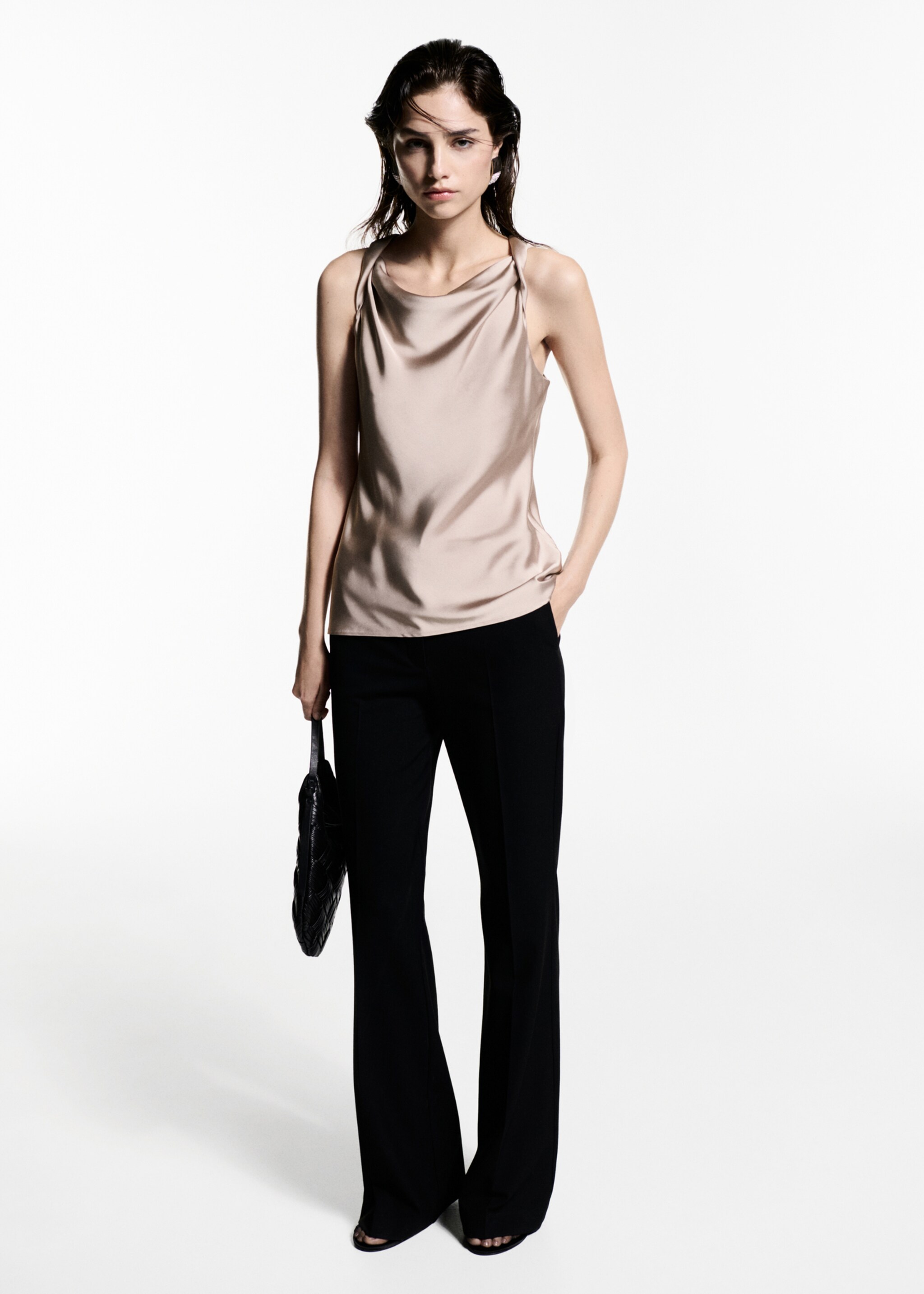 Draped neck satin top - General plane, Light/Pastel Grey. Ref: 77039034-00.