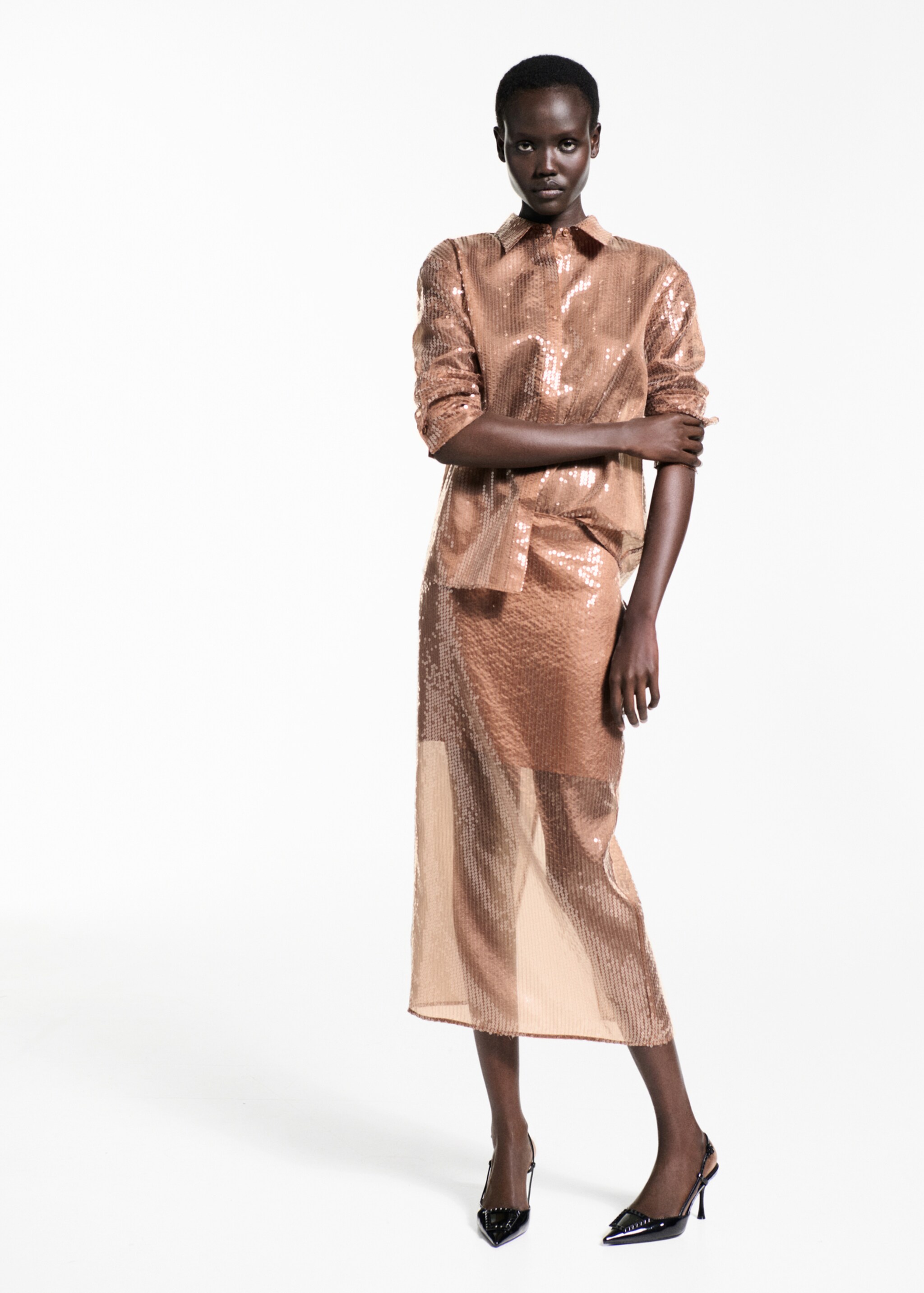 Sequin midi skirt - General plane, Brown. Ref: 77039036-00.