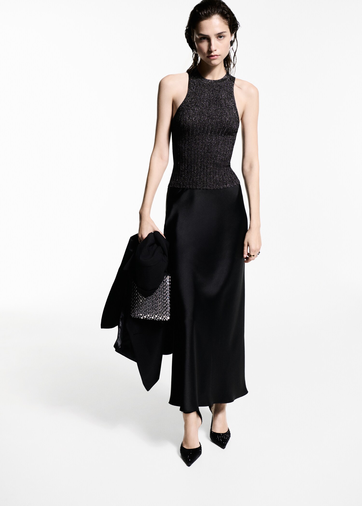 Halter-neck lurex knitted top - General plane