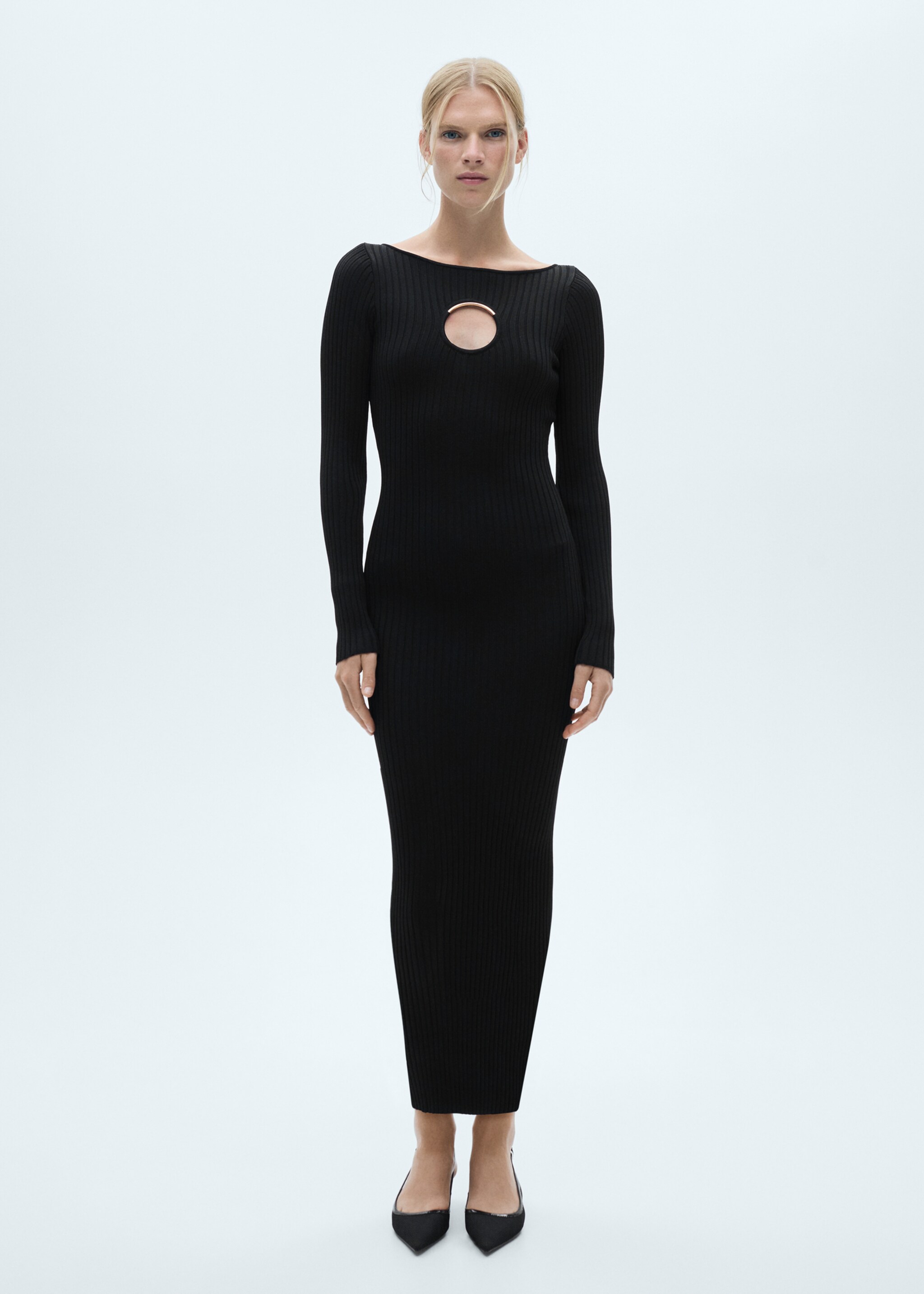 Knitted dress with metal detail - General plane, Black. Ref: 77039039-00.