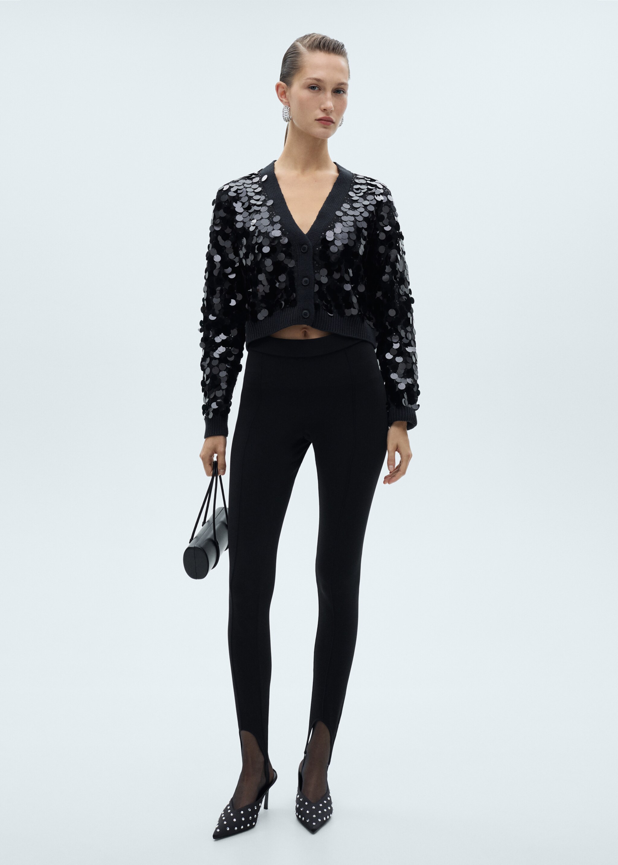Cardigan de malha com lantejoulas - Plano geral, Preto. Ref: 77039044-00.
