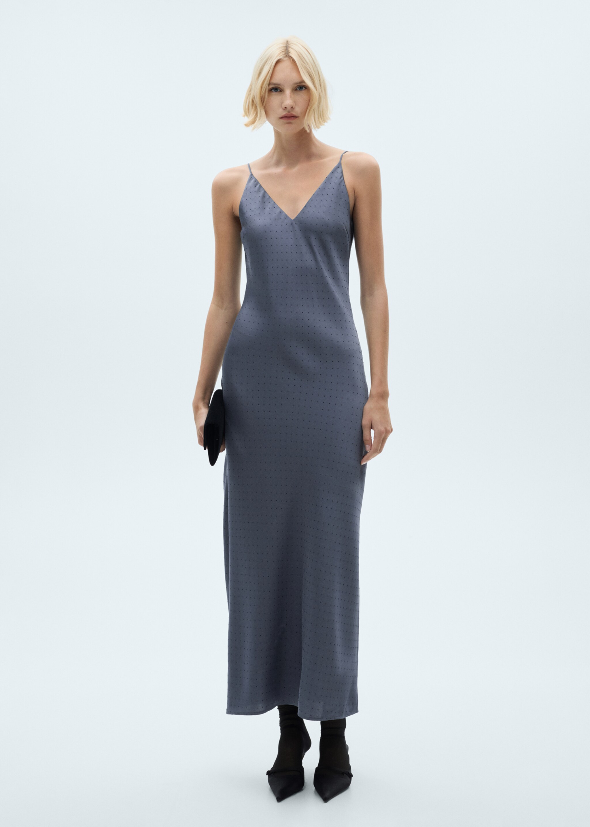 Lingerie dress with rhinestone details - General plane, Denim Grey. Ref: 77039057-00.