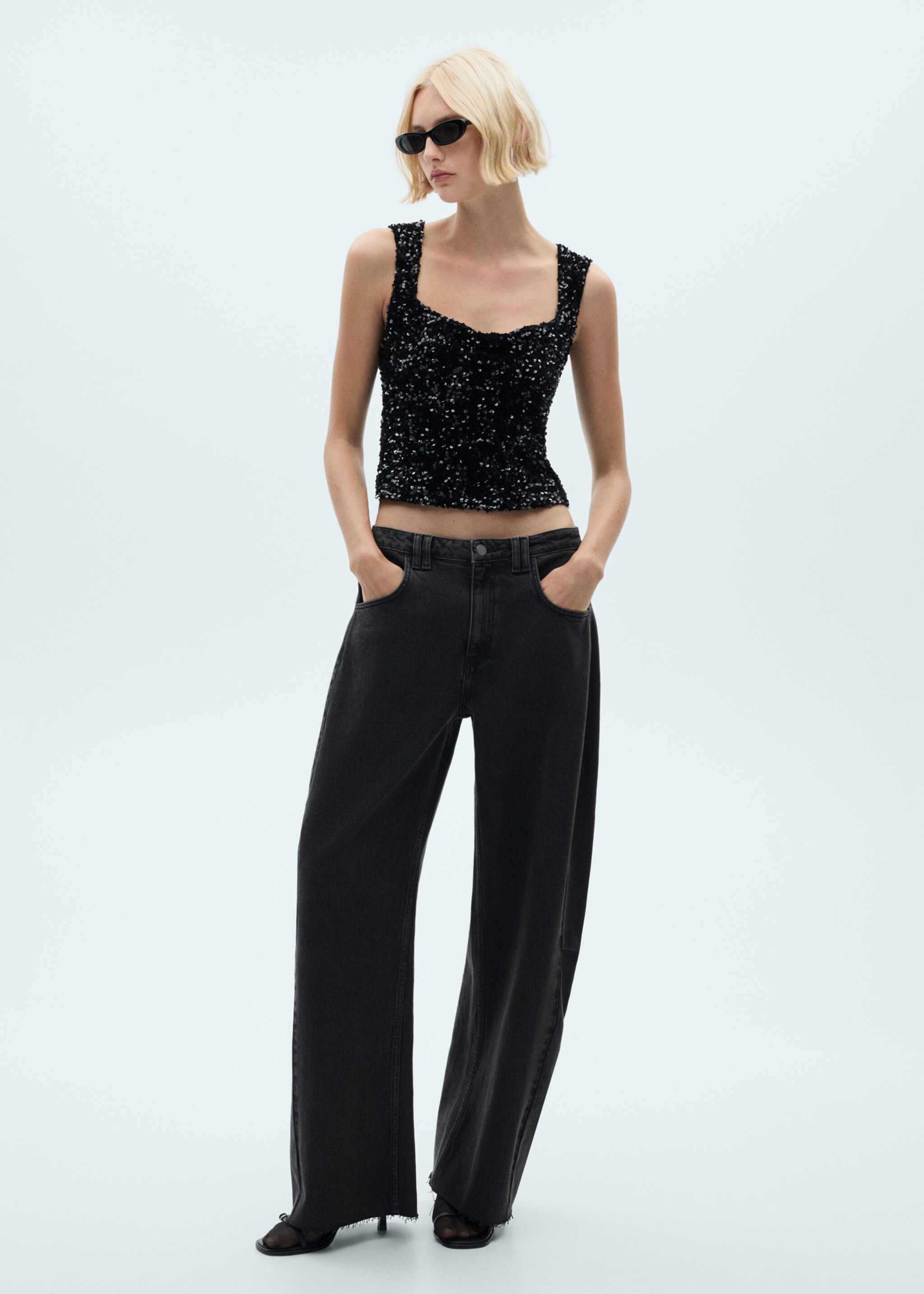 Sequined tank top - General plane, Black. Ref: 77039063-00.