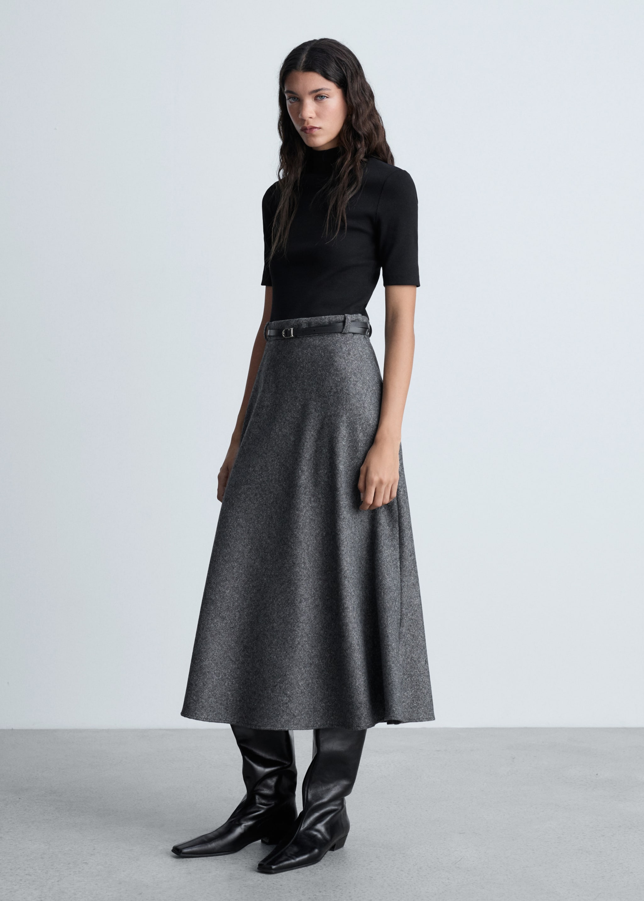Combined turtleneck dress - General plane, Black. Ref: 77039077-00.