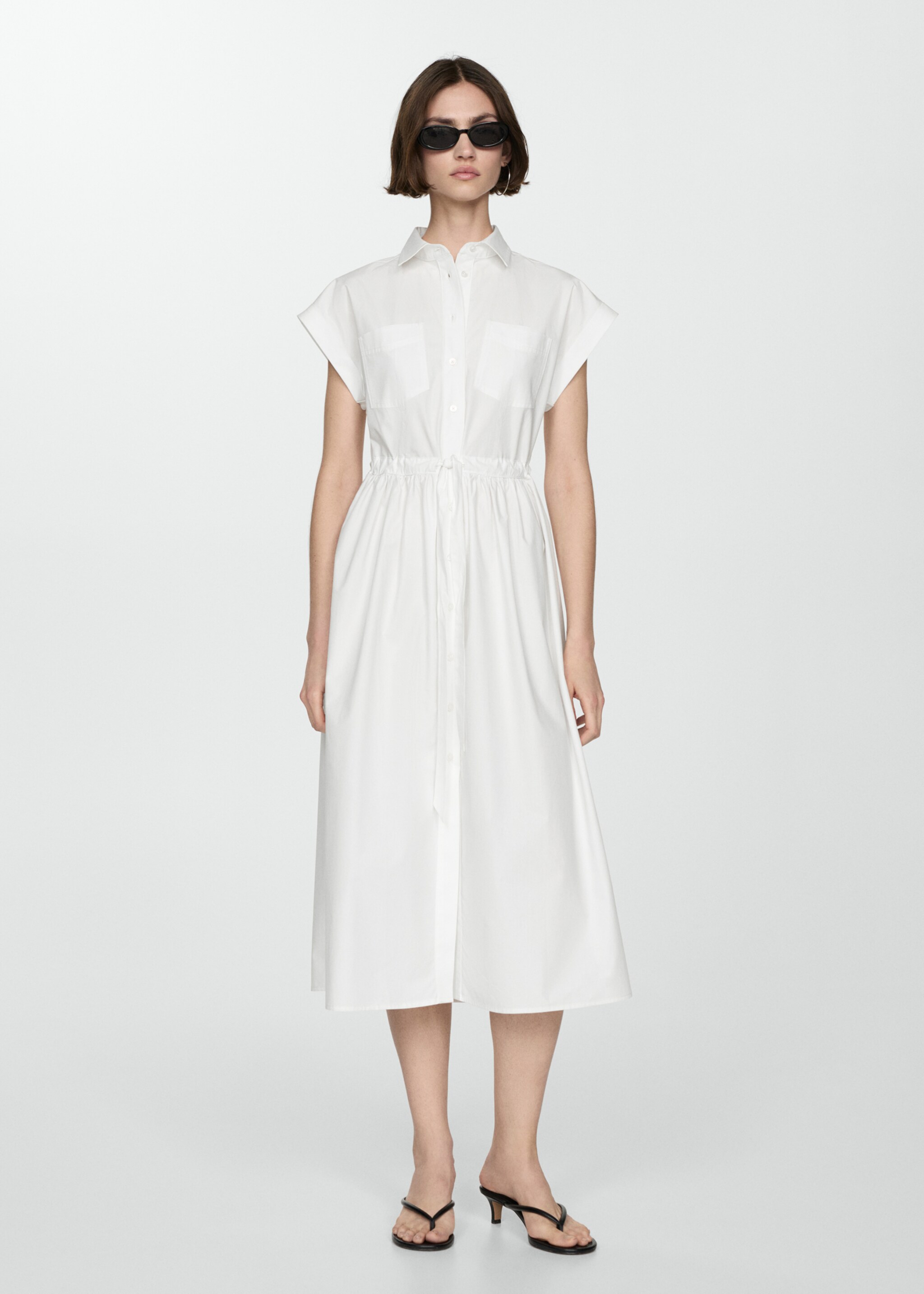 Shirt dress with gathered waist - General plane, White. Ref: 77040277-00.