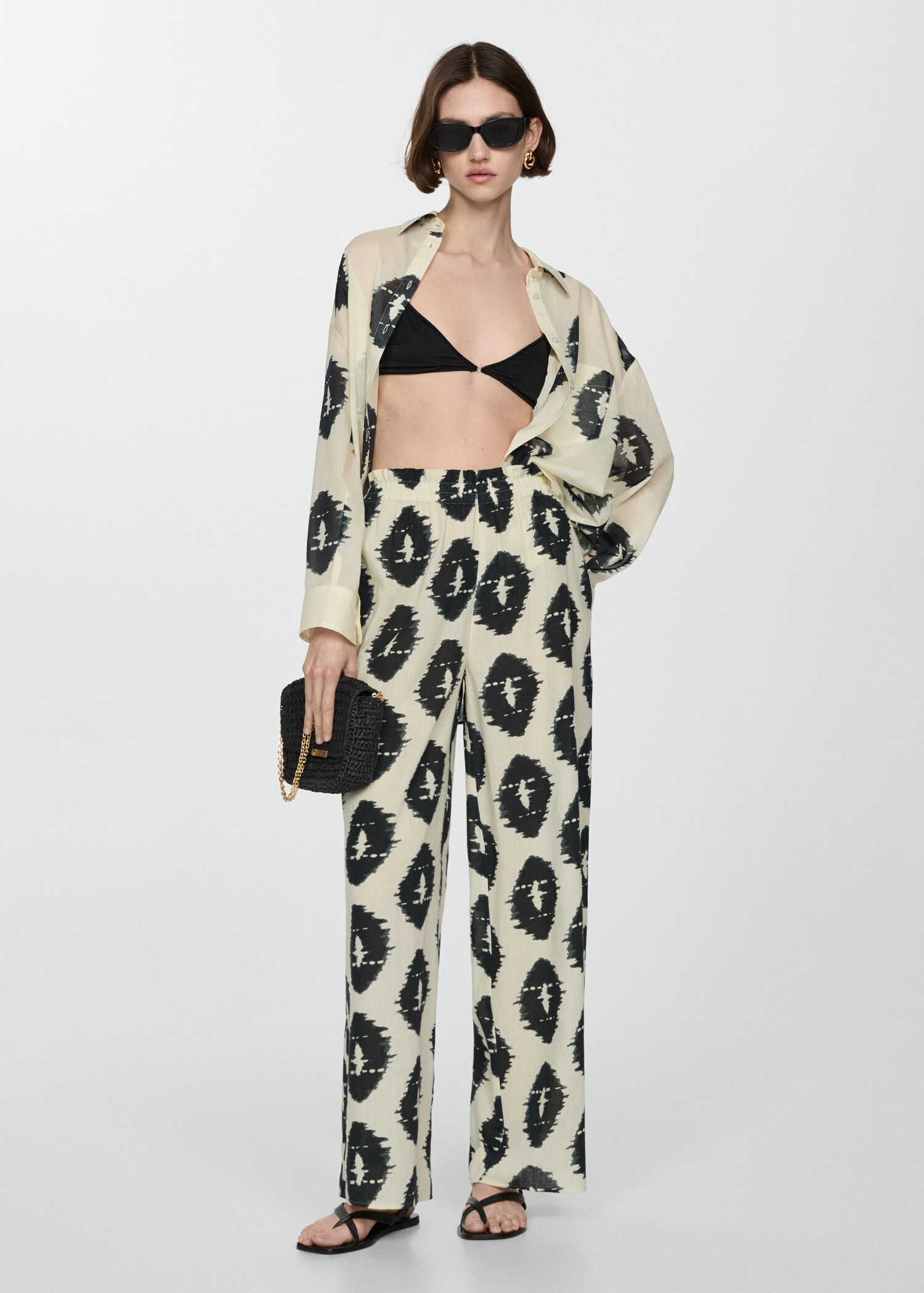 Wideleg printed trousers - General plane