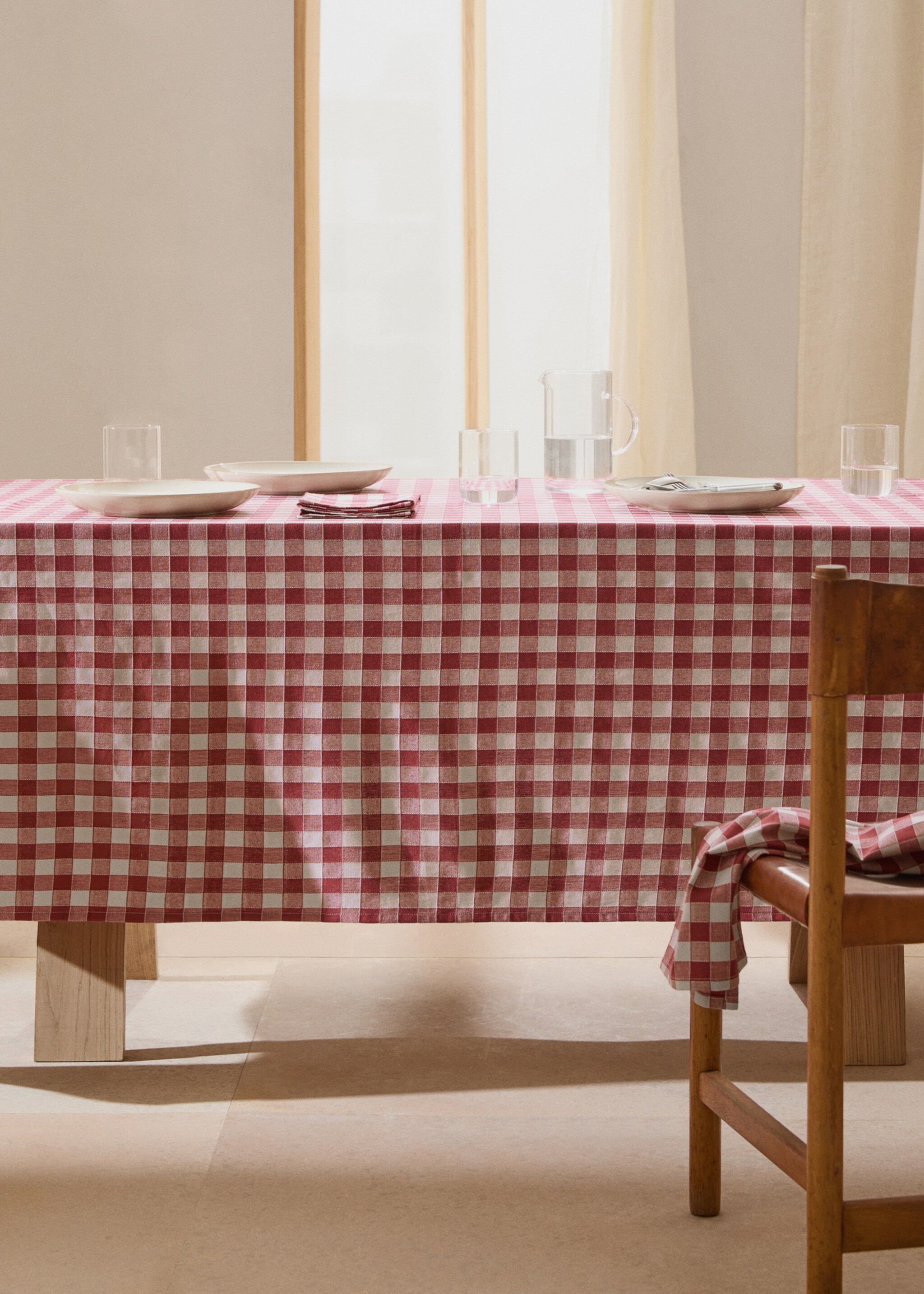 Check cotton tablecloth for 6 to 8 diners - General plane, Burgundy. Ref: 77040579-00.