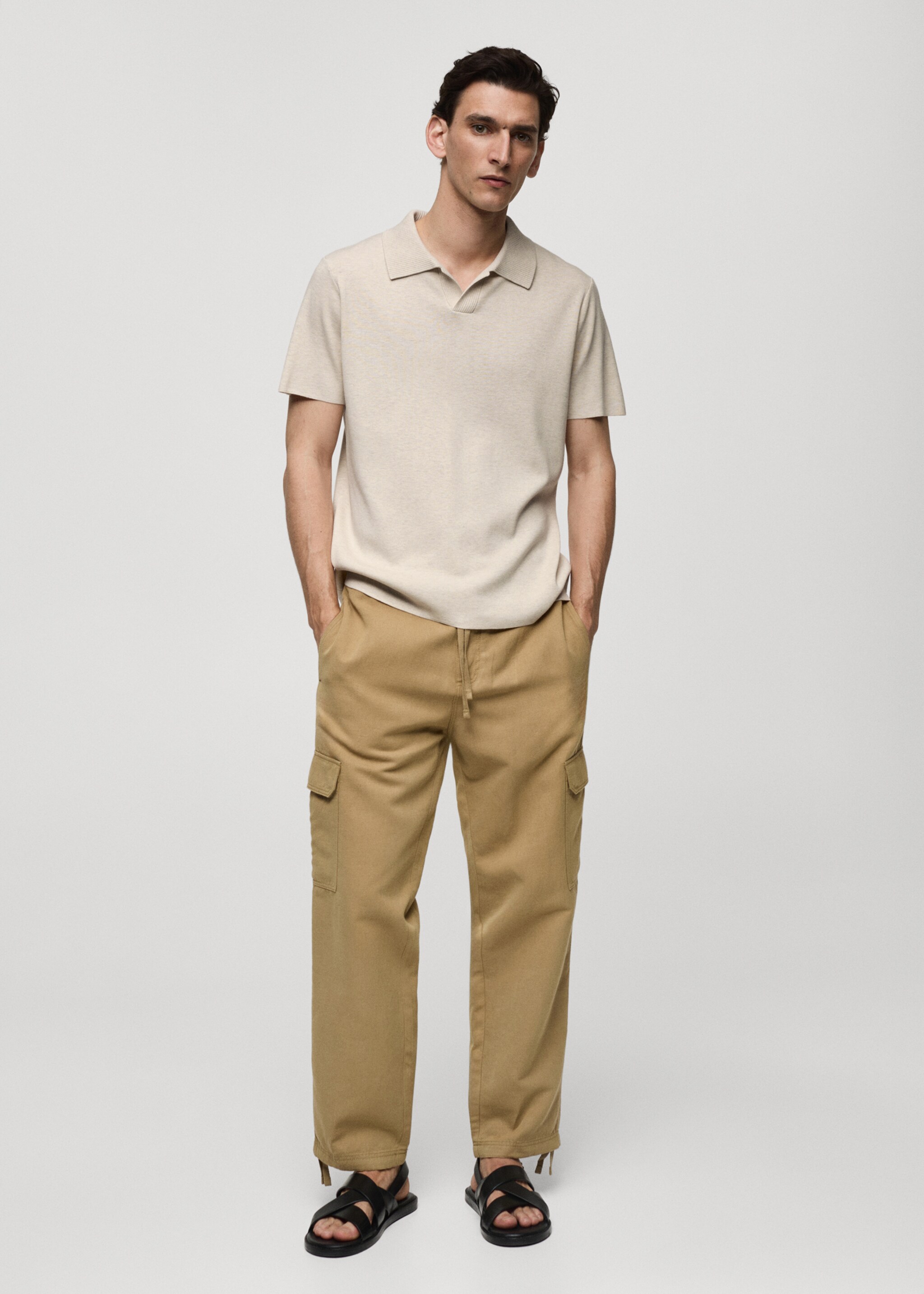 Textured knitted cotton polo shirt - General plane