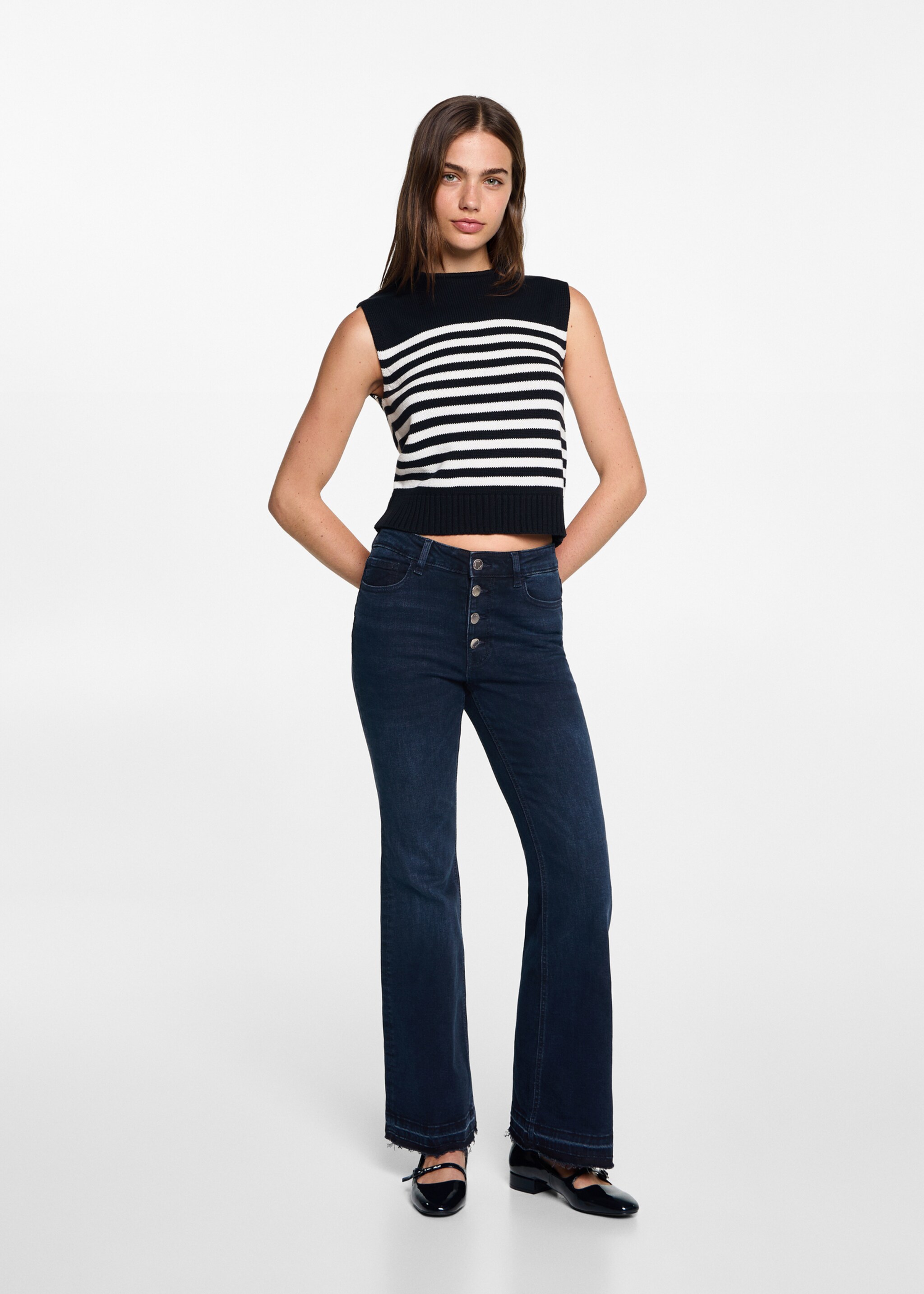 Buttons flare jeans - General plane, Deep Dark Blue. Ref: 77040606-00.