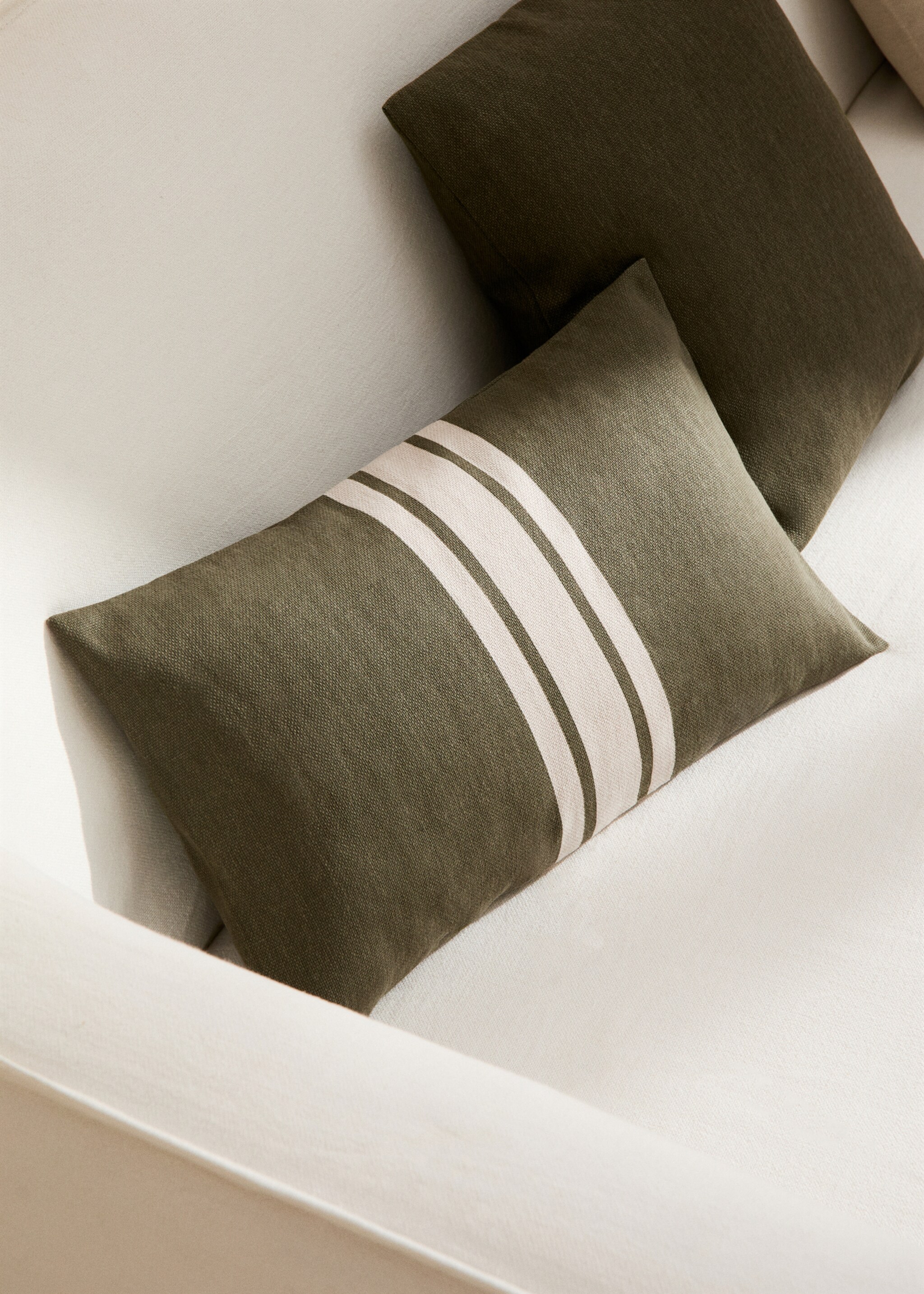 Double-stripe cotton cushion cover 30x50cm - General plane, Green. Ref: 77042546-00.