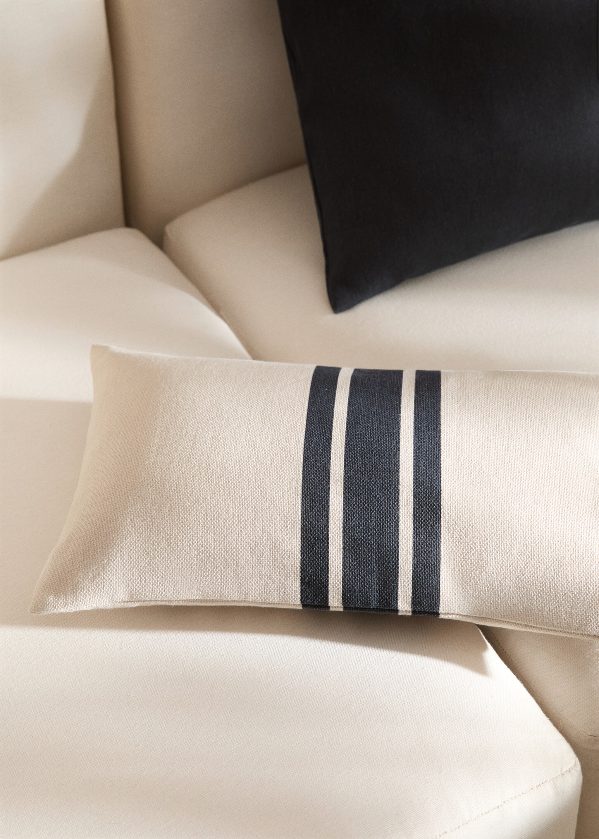 Double-stripe cotton cushion cover 30x50cm - General plane, Night Blue. Ref: 77042546-00.
