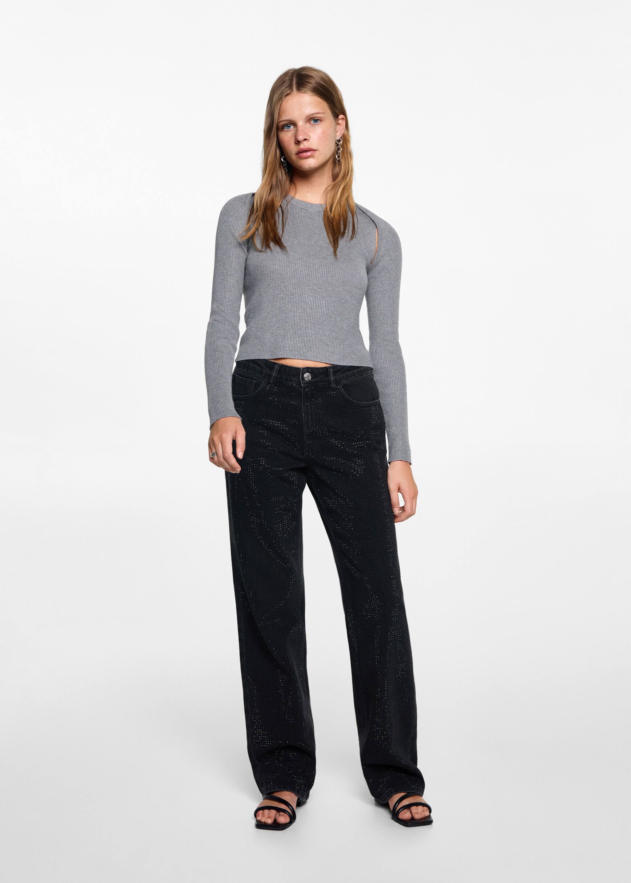 Jean droit strass - Plan général, Black denim. Ref: 77042547-00.