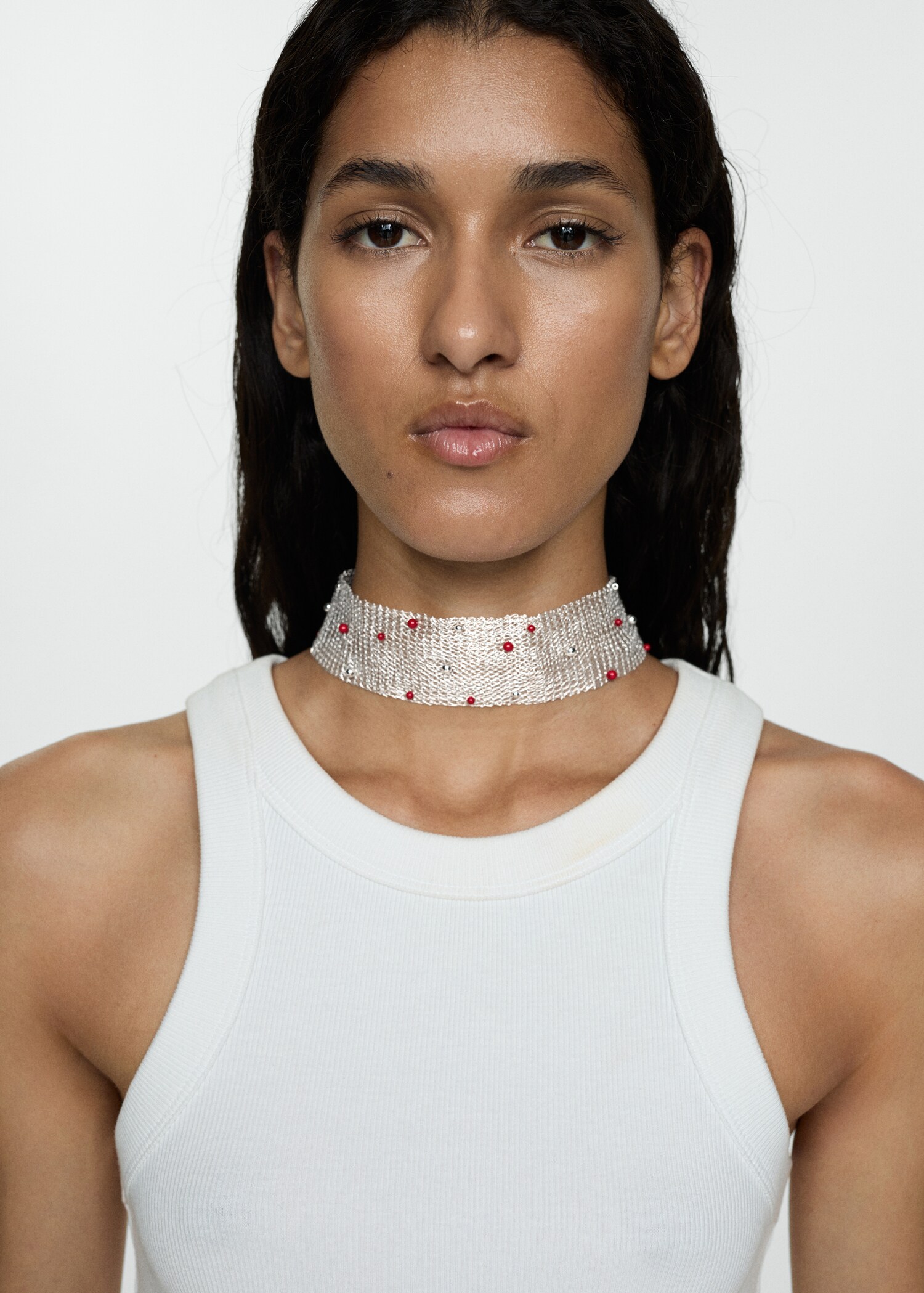 Perlenverzierter Mesh-Choker - Allgemeine Ansicht