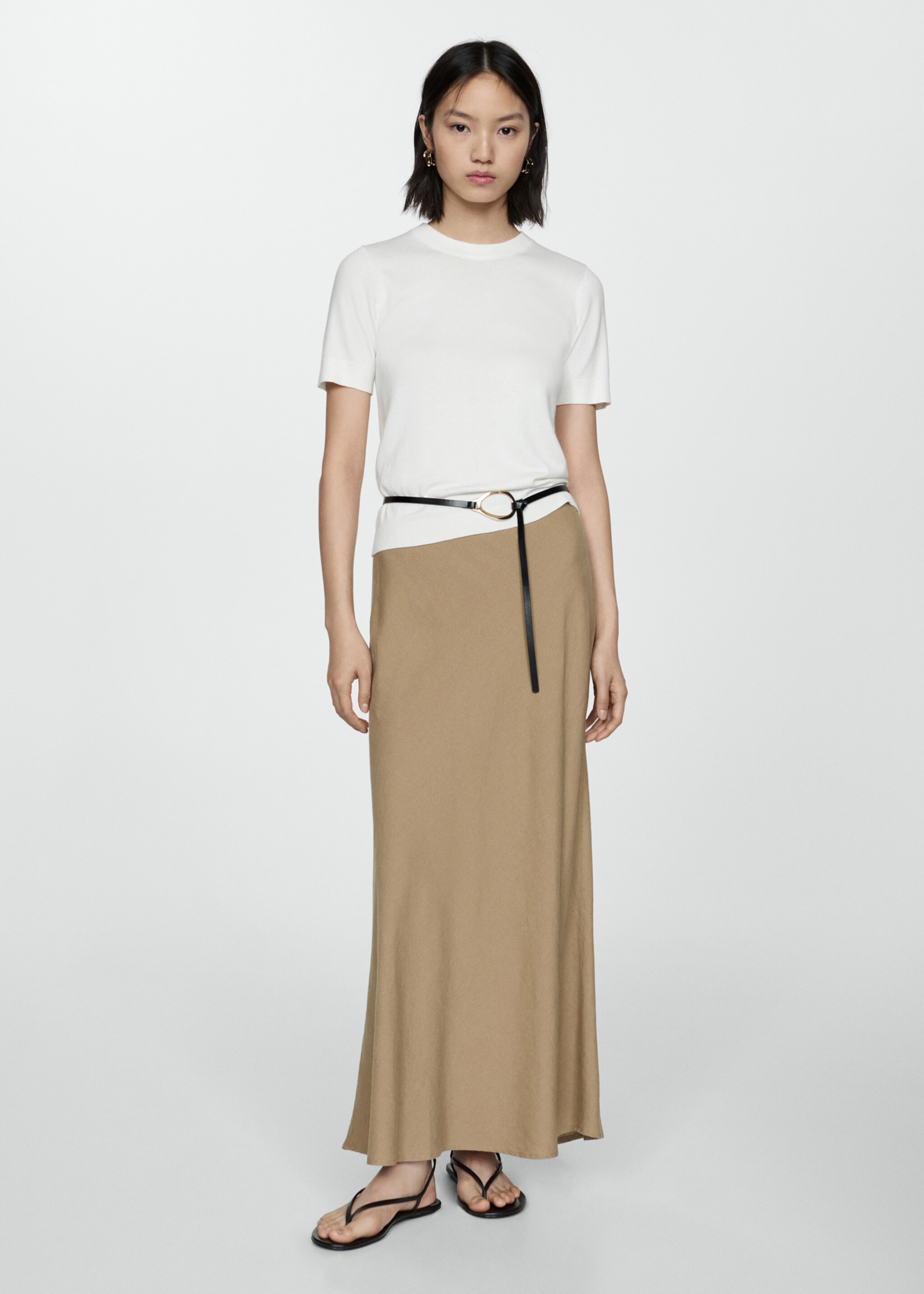 Short-sleeved fine-knit sweater - General plane, Ecru. Ref: 77042919-00.