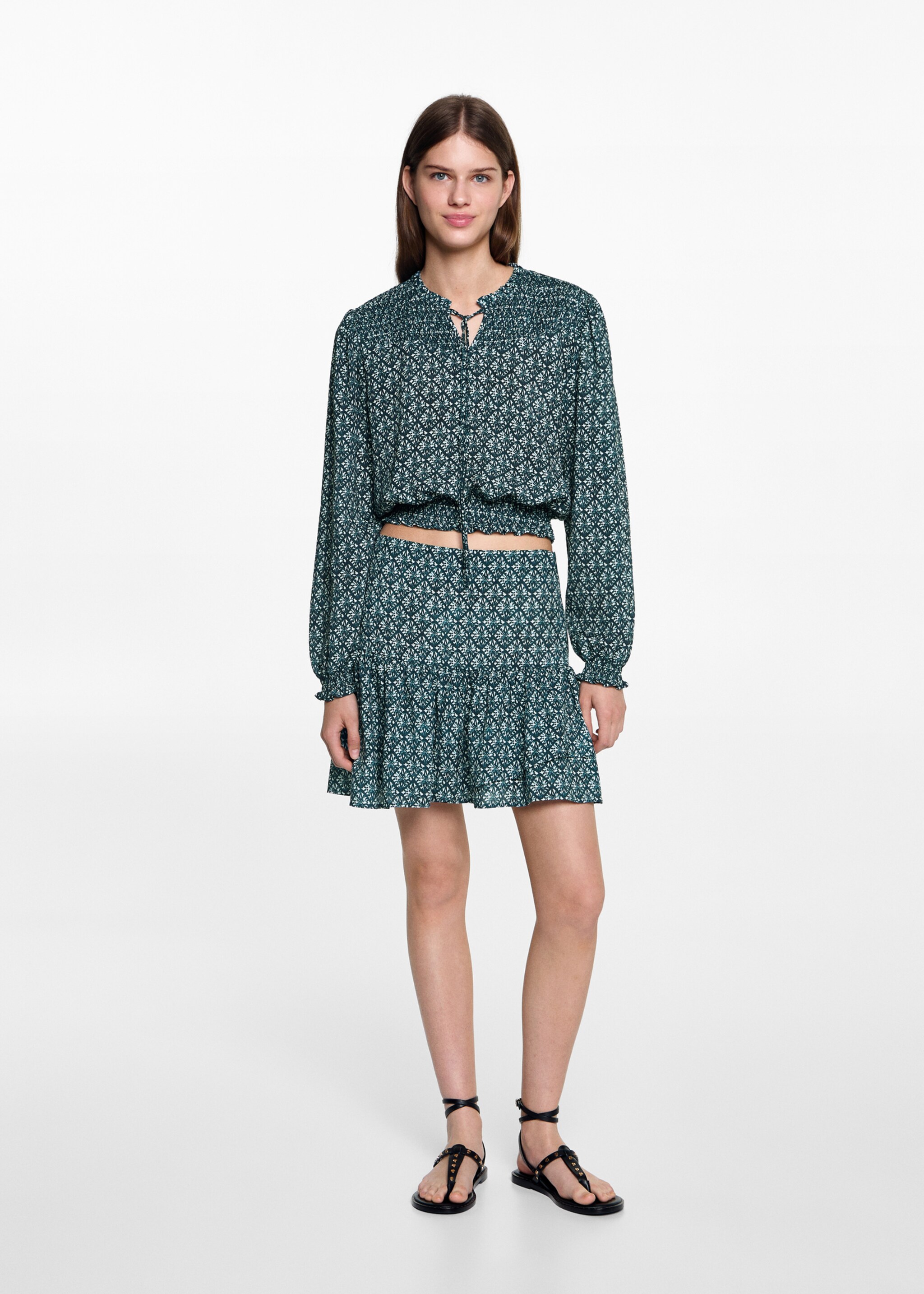 Ruffle printed skirt - General plane, Dark Navy. Ref: 77043292-00.