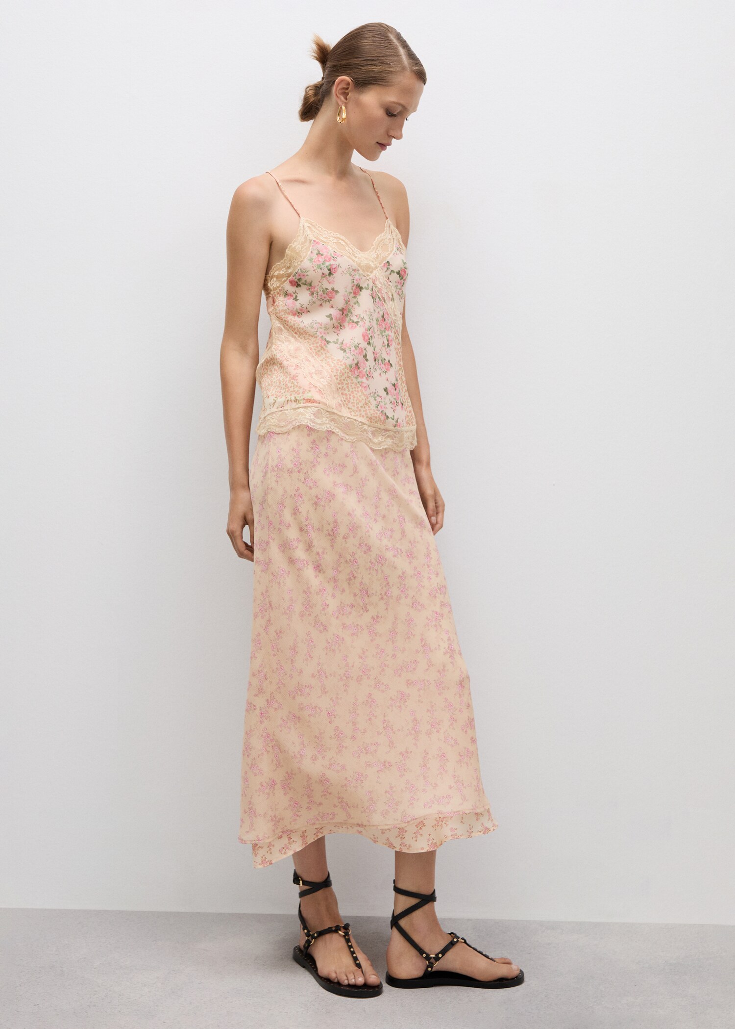 Floral-print long skirt - General plane