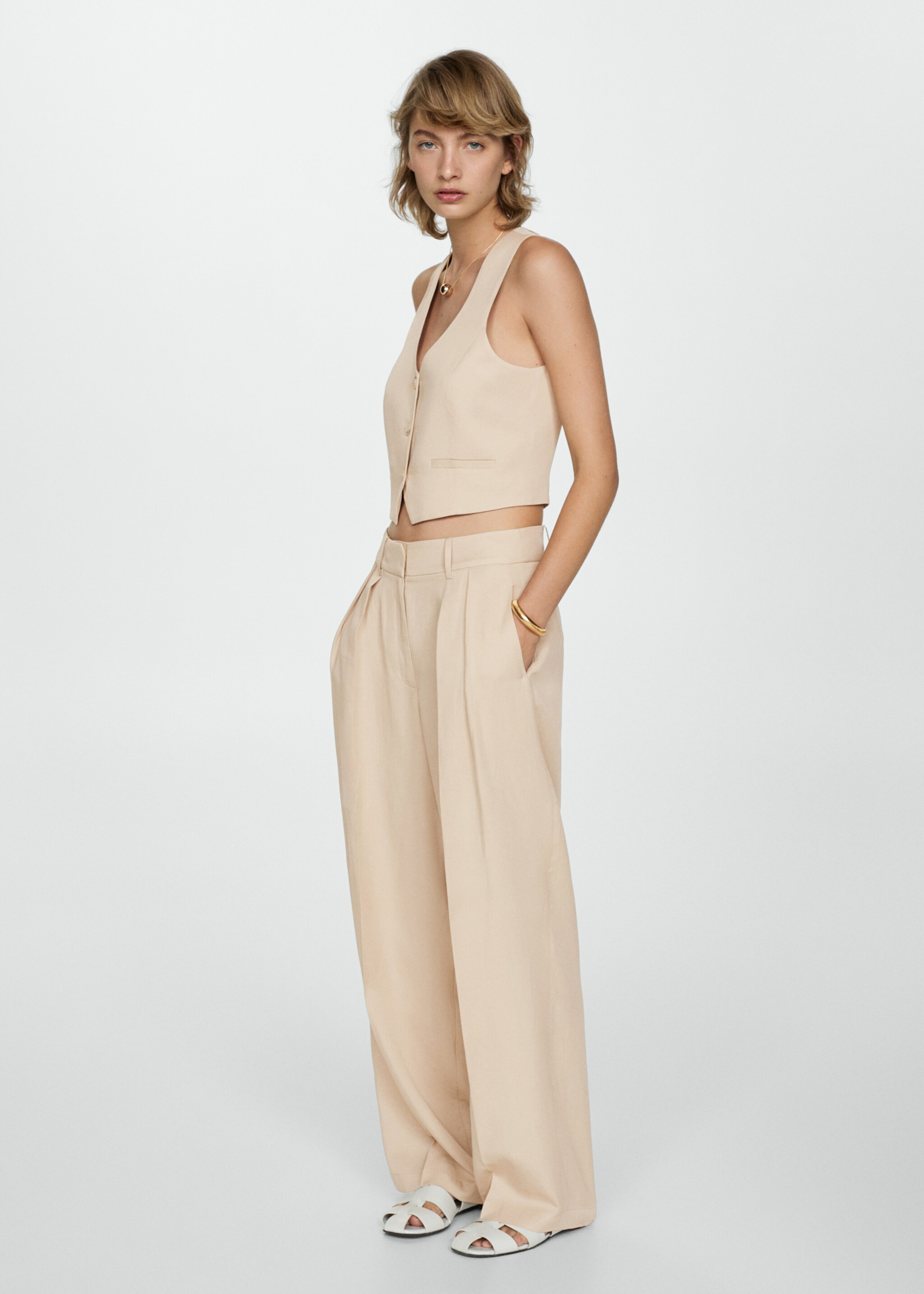 Wideleg lyocell trousers - General plane, Beige. Ref: 77044025-00.