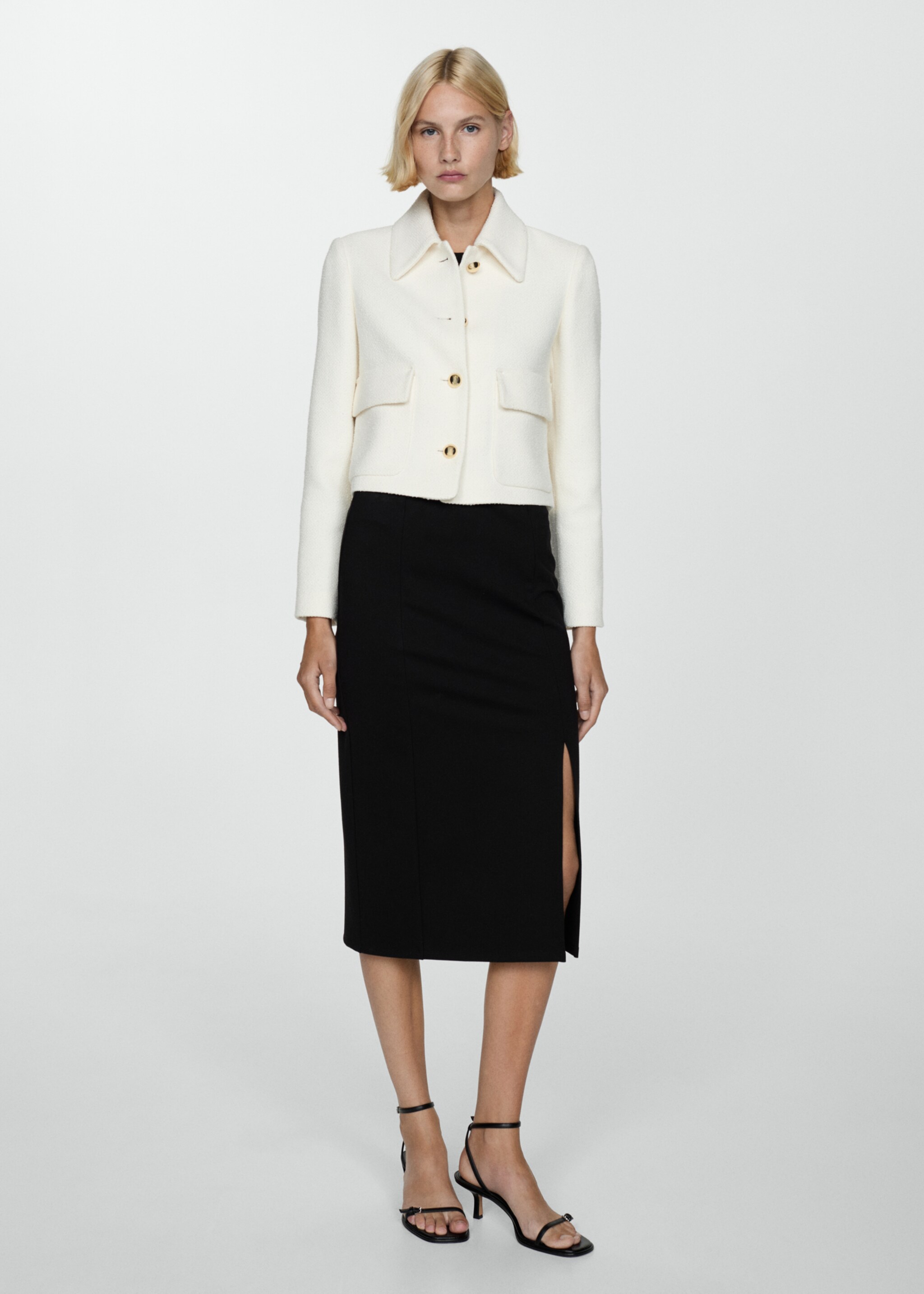 Pencil skirt with Rome-knit opening - General plane, Black. Ref: 77044029-00.
