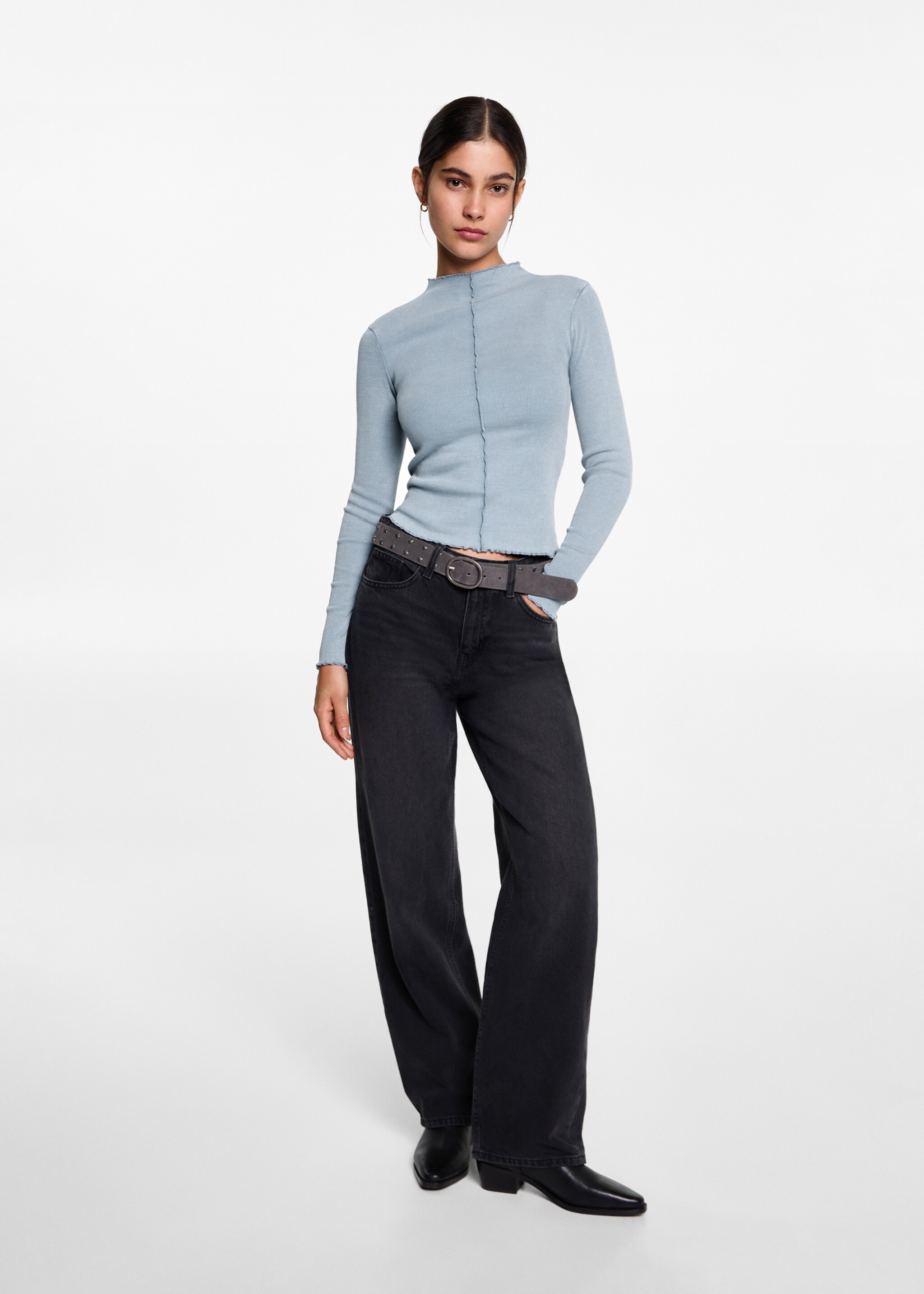 Long-sleeved t-shirt with decorative seams - General plane, Sky Blue. Ref: 77044046-00.