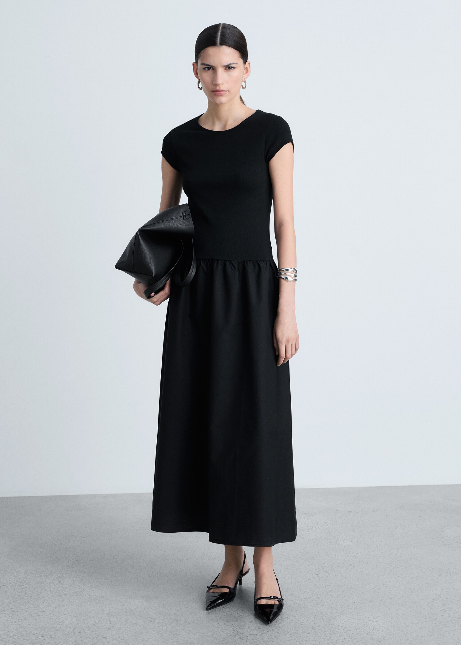 Flared dress in combined fabric - General plane