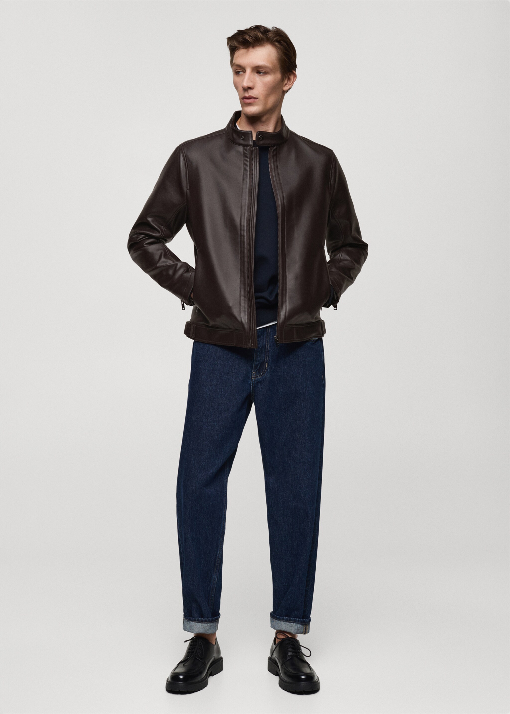Nappa leather-effect jacket - General plane, Chocolate. Ref: 77044432-00.