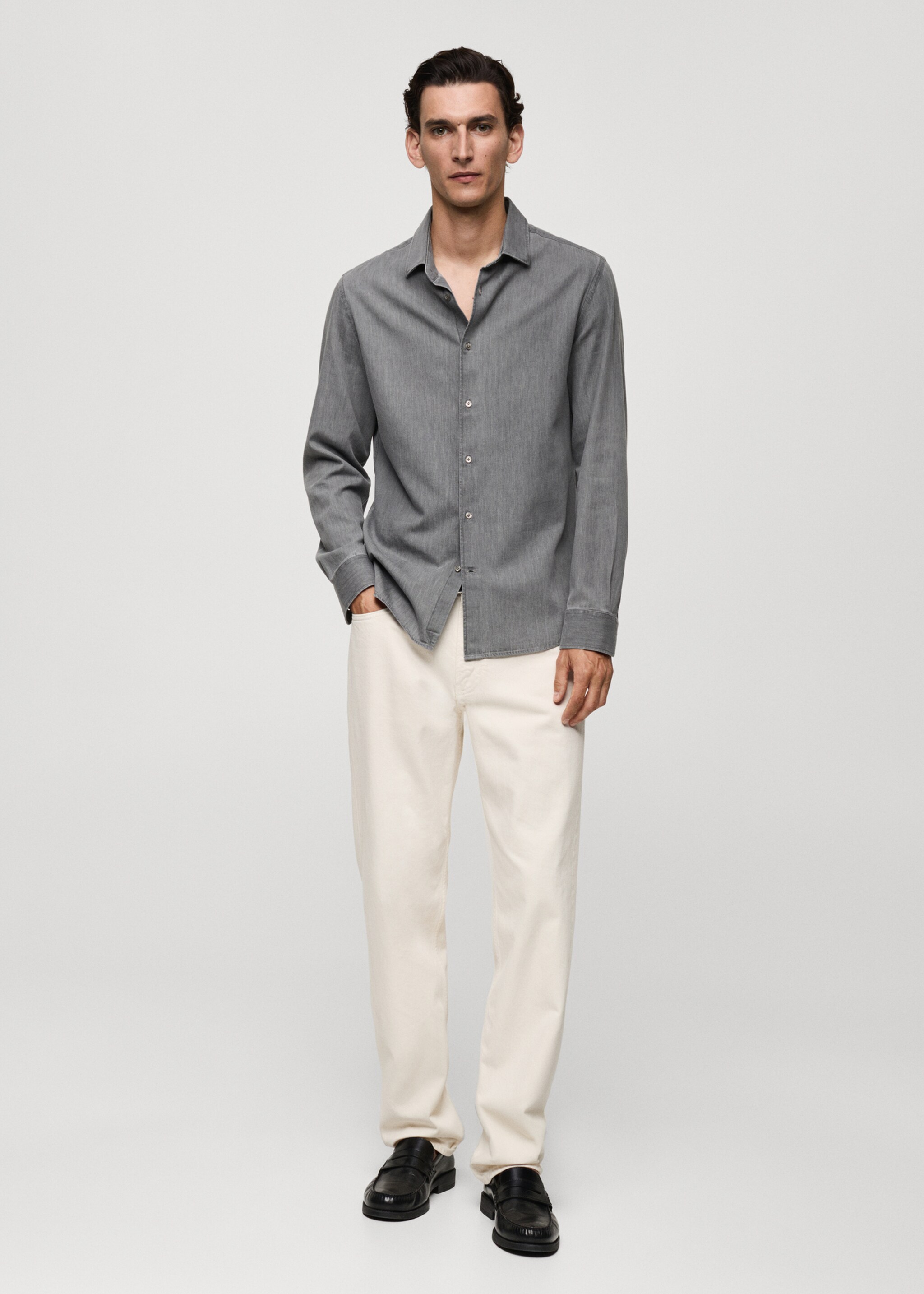 Regular-fit cotton chambray shirt - General plane, Denim Grey. Ref: 77044437-00.