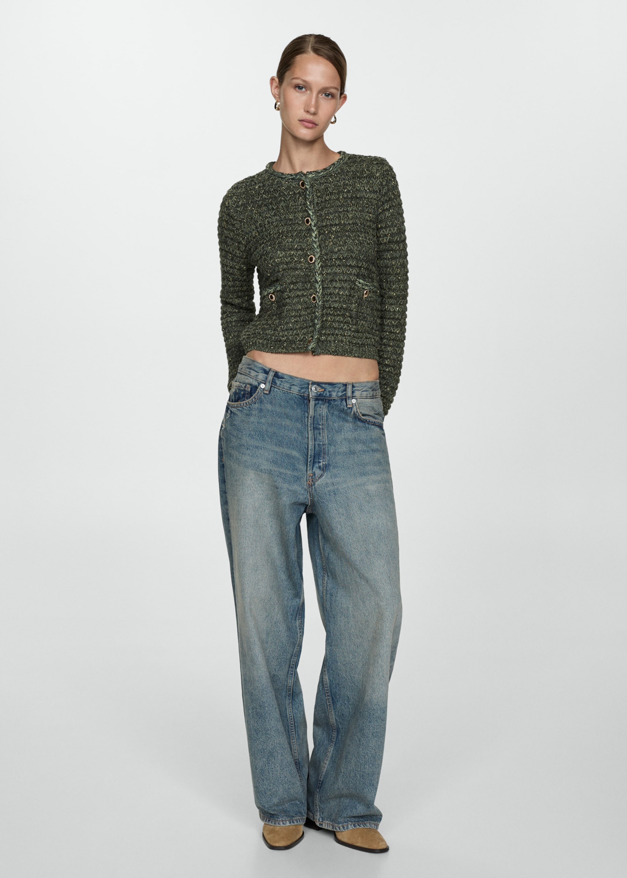 Lurex chunky-knit cardigan - General plane, Green. Ref: 77044761-00.