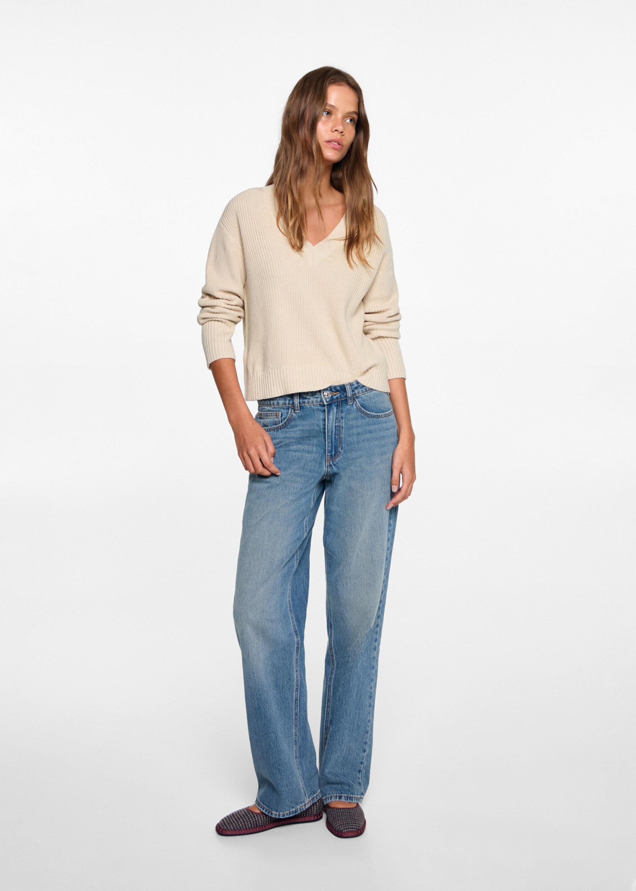 V-neck sweater - General plane, Beige. Ref: 77044786-00.