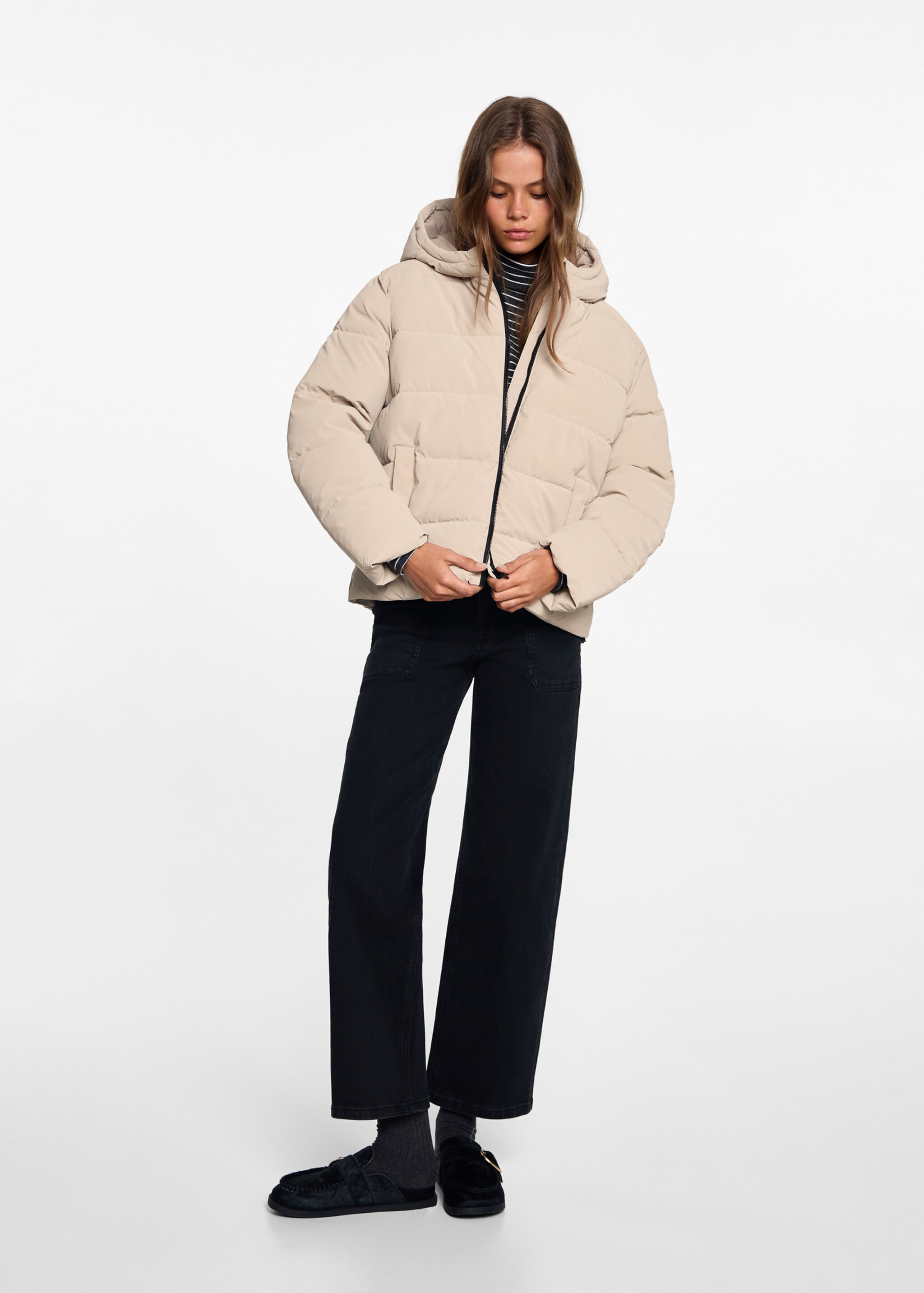 Anorac embuatat caputxa - Pla general, Beige. Ref: 77045630-00.