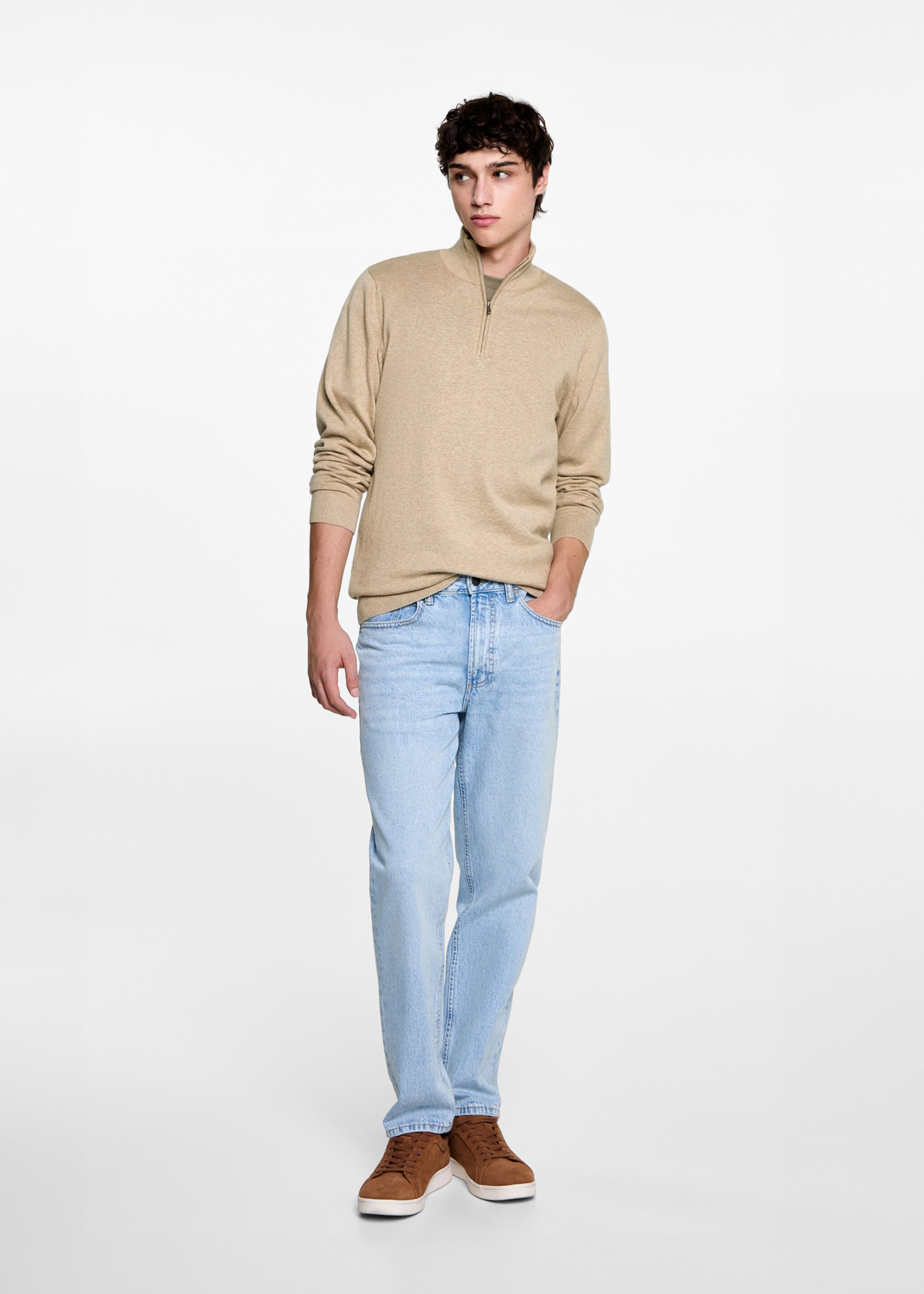 Perkins-neck sweater with zip - General plane, Beige. Ref: 77045633-00.