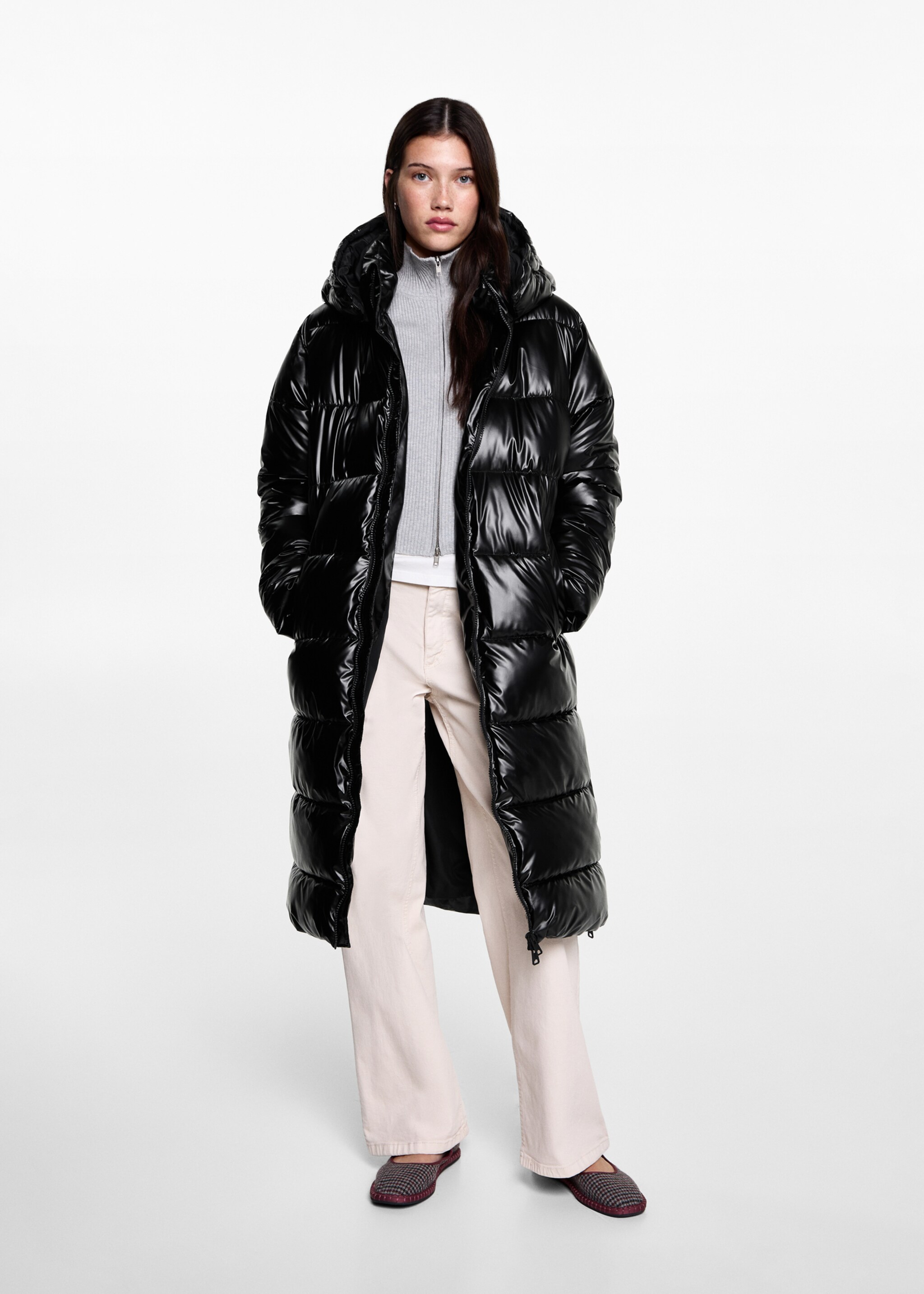 Quilted long coat - General plane, Black. Ref: 77045637-00.