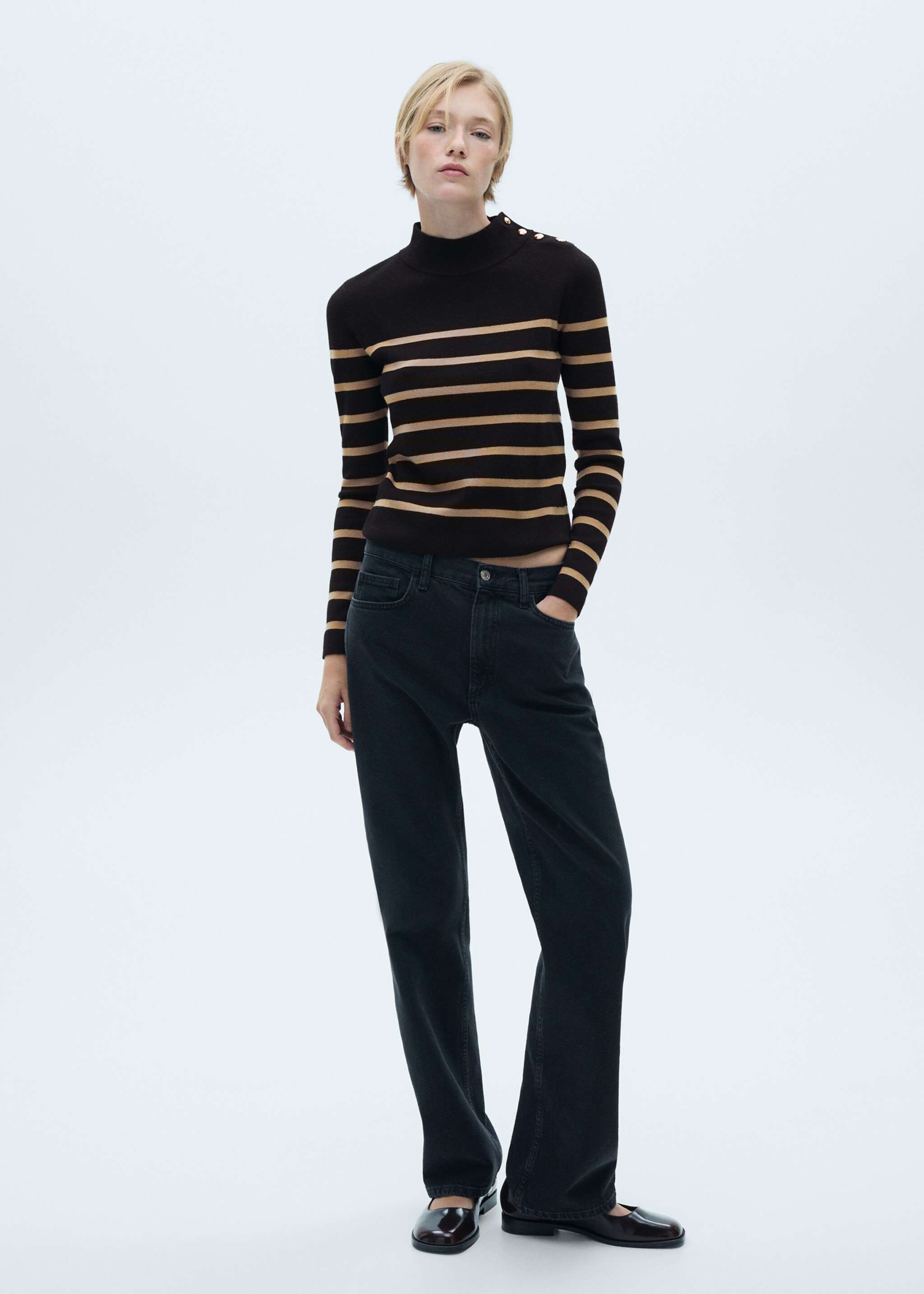 Sweater with shoulder buttons - General plane, Medium Brown. Ref: 77045641-00.