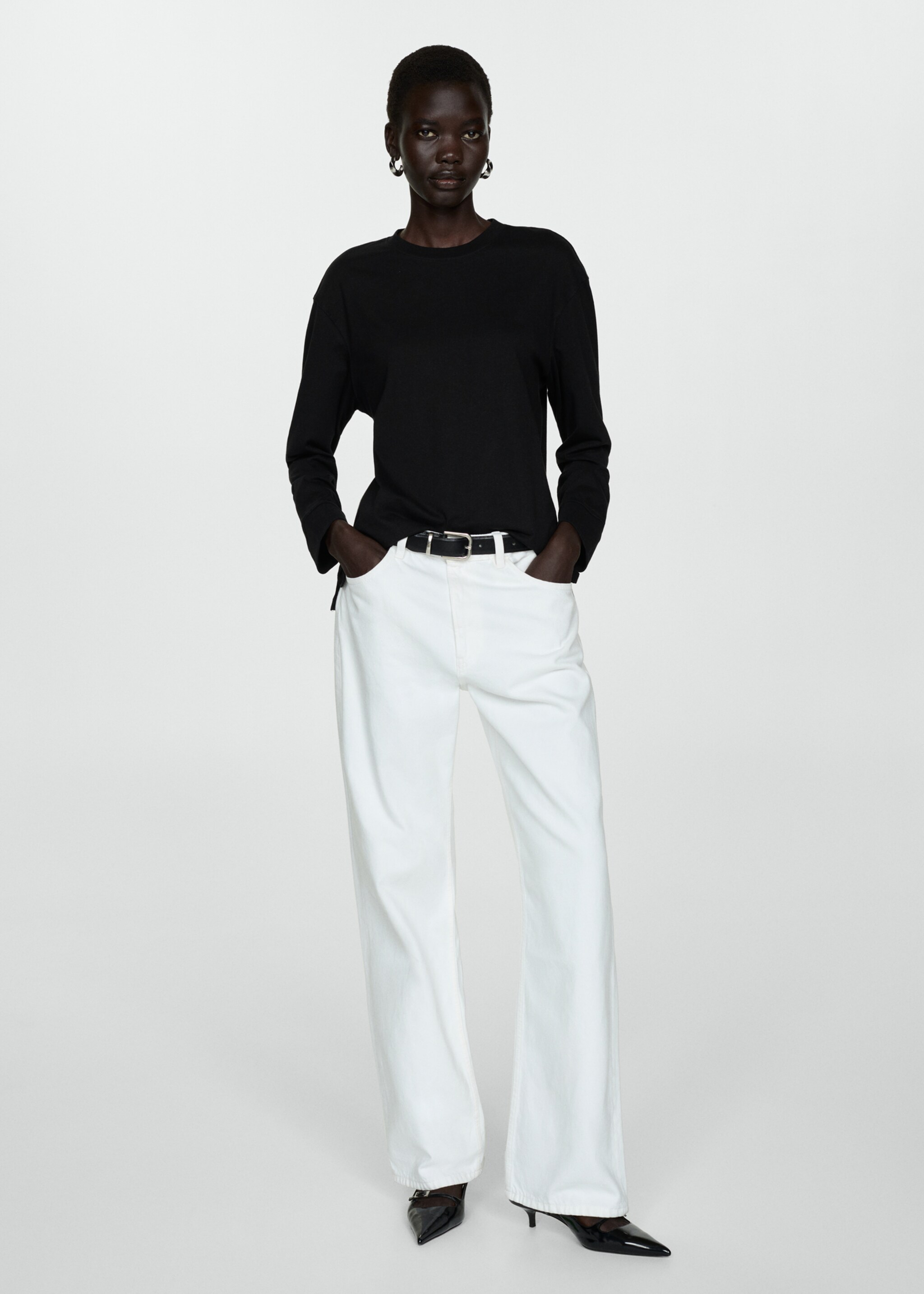 Long sleeve cotton t-shirt - General plane, Black. Ref: 77045643-00.