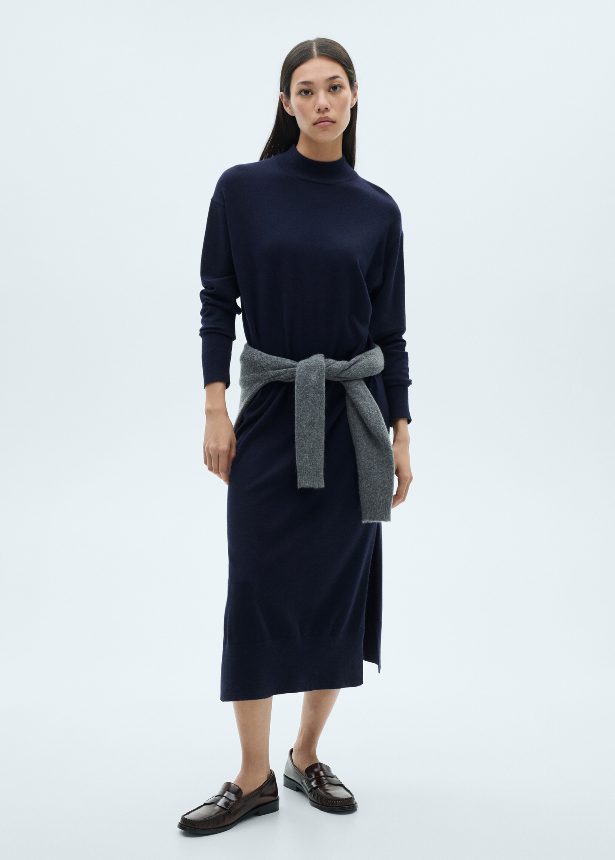 Round-neck knitted dress - General plane, Dark Navy. Ref: 77045647-00.